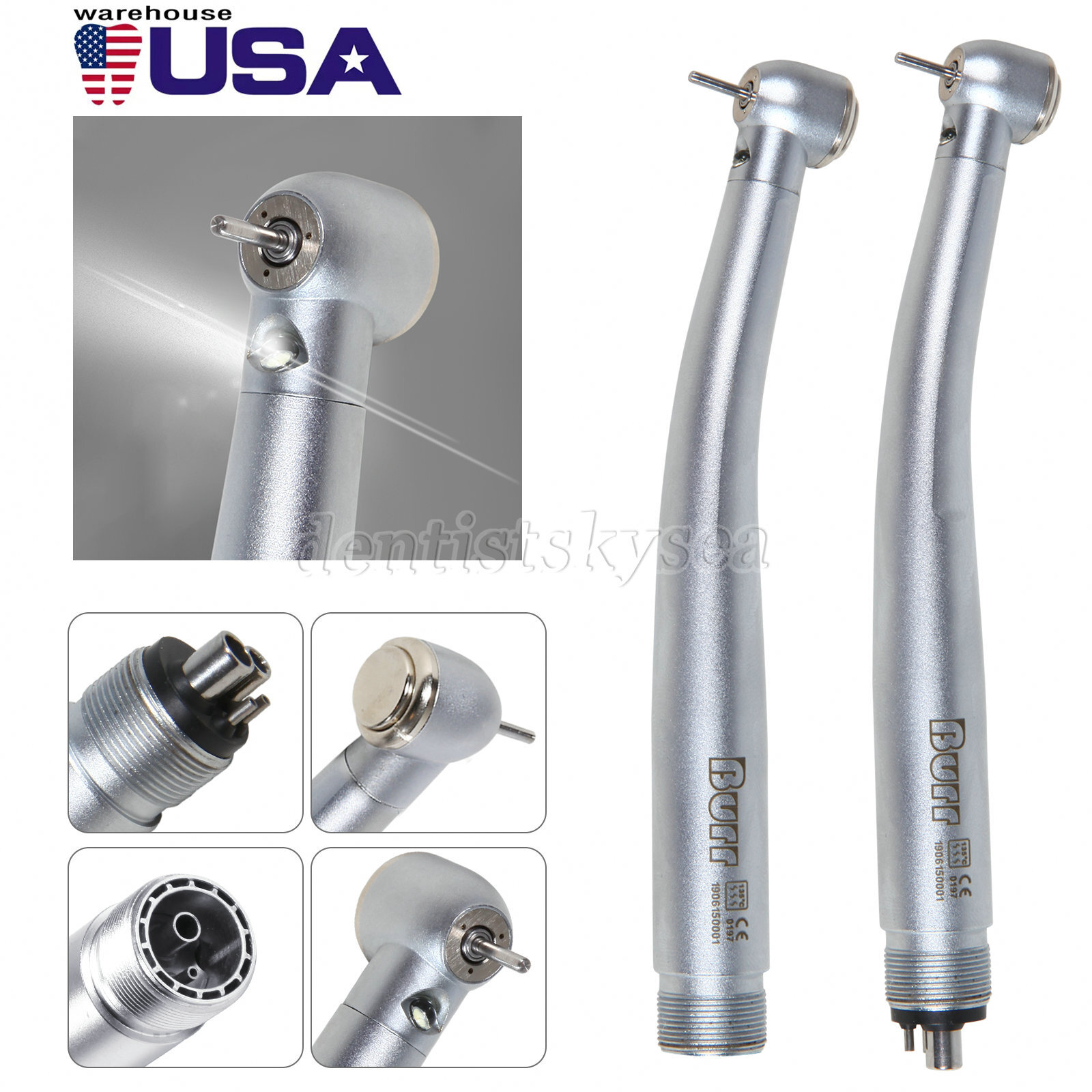 Burr Dental LED E-generator High Speed Handpiece Push Button 2/4Hole Turbine