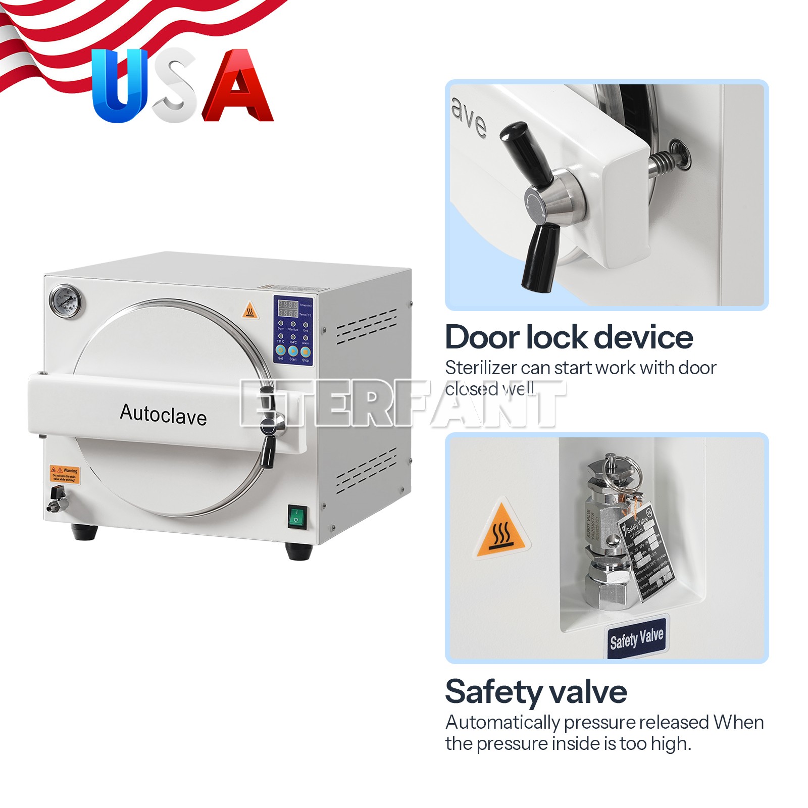 ETERFANT 18L Dental Steam Sterilizer/Medical ClassB Autoclave Sterilizer+Printer