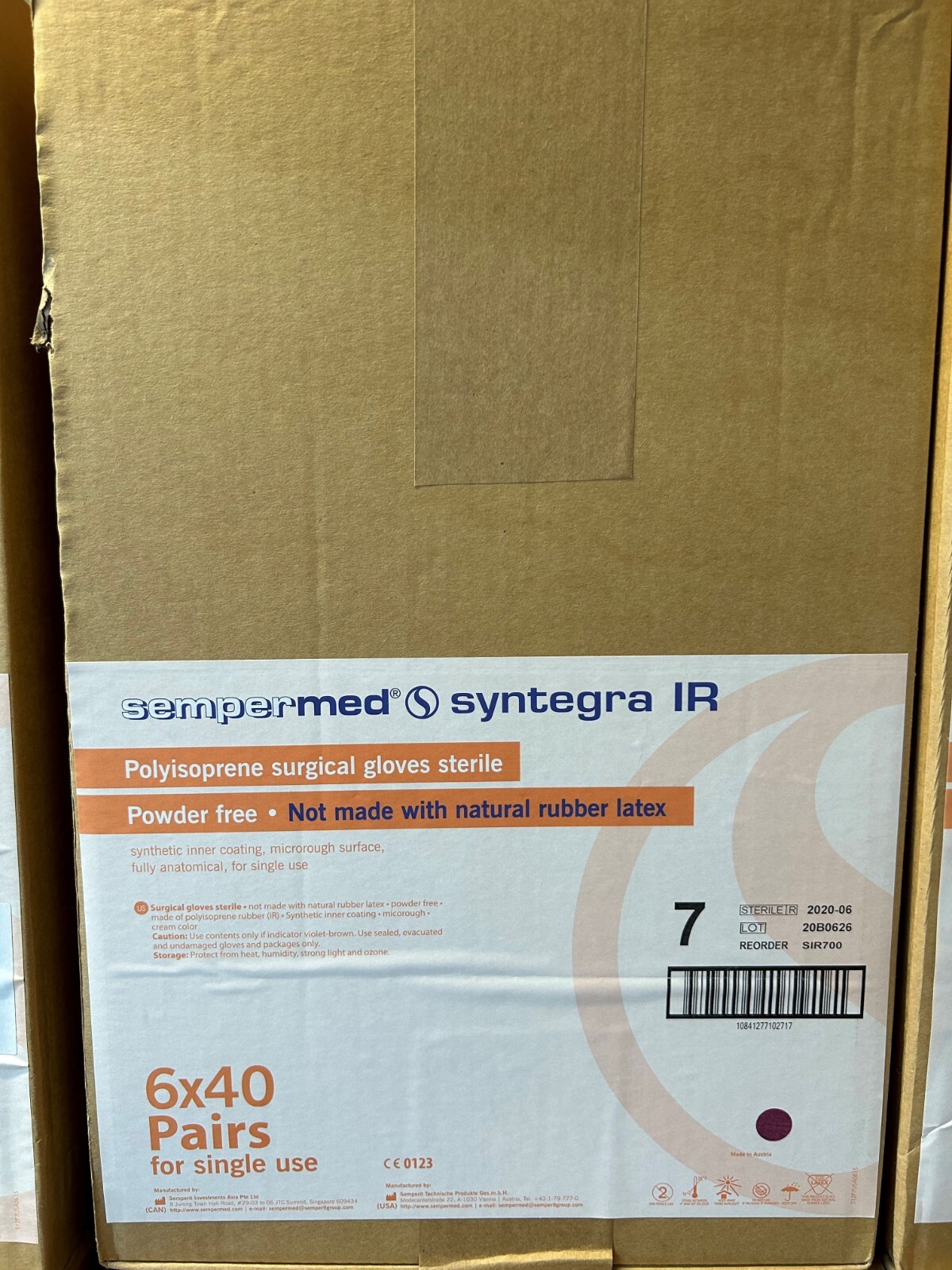 Sempermed Syntegra IR Disposable Sterile Surgical Gloves, 240 Pairs, Size 7