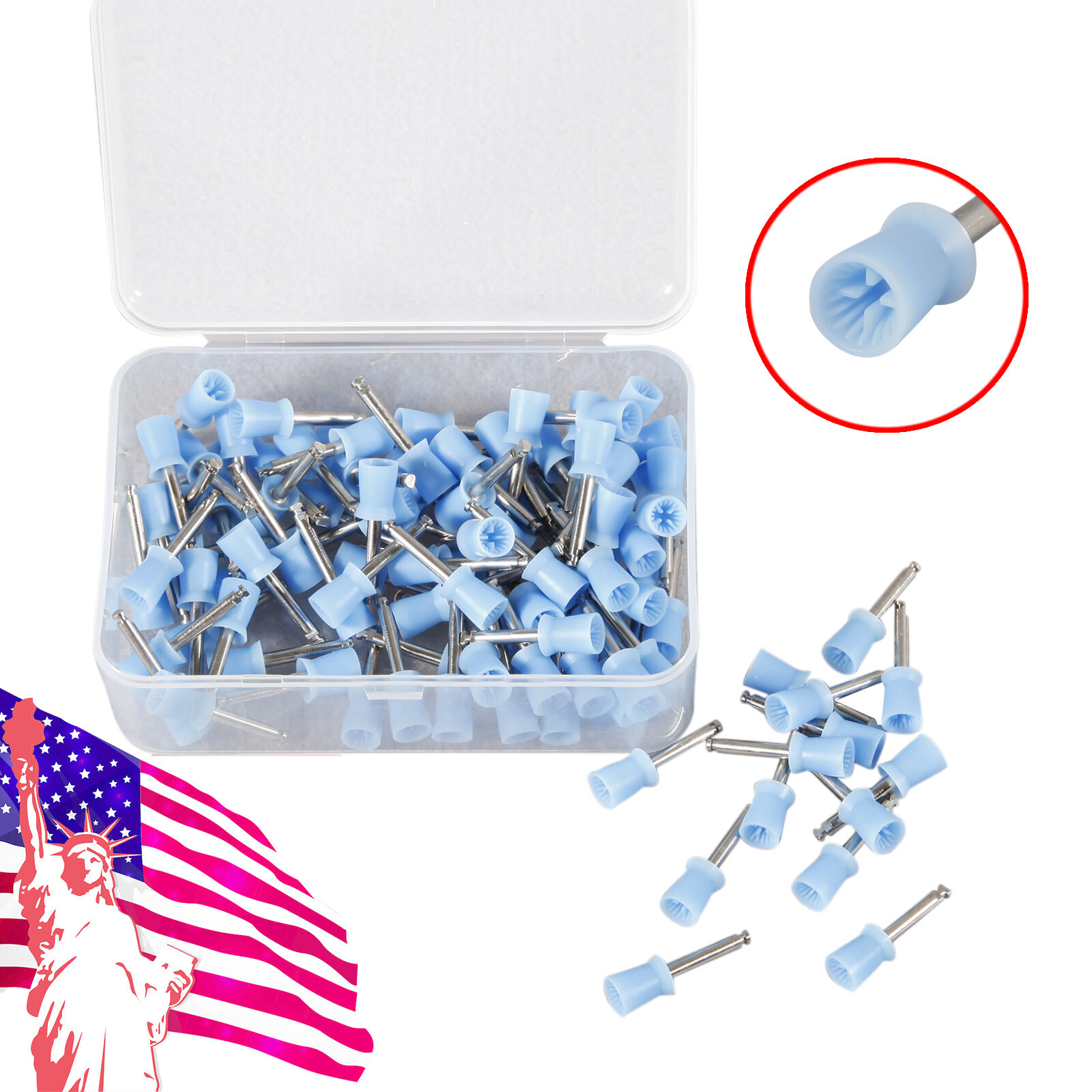 100 PCS Dental Prophy Brush Cup Polishing Cups Polisher Disposable Latch Blue