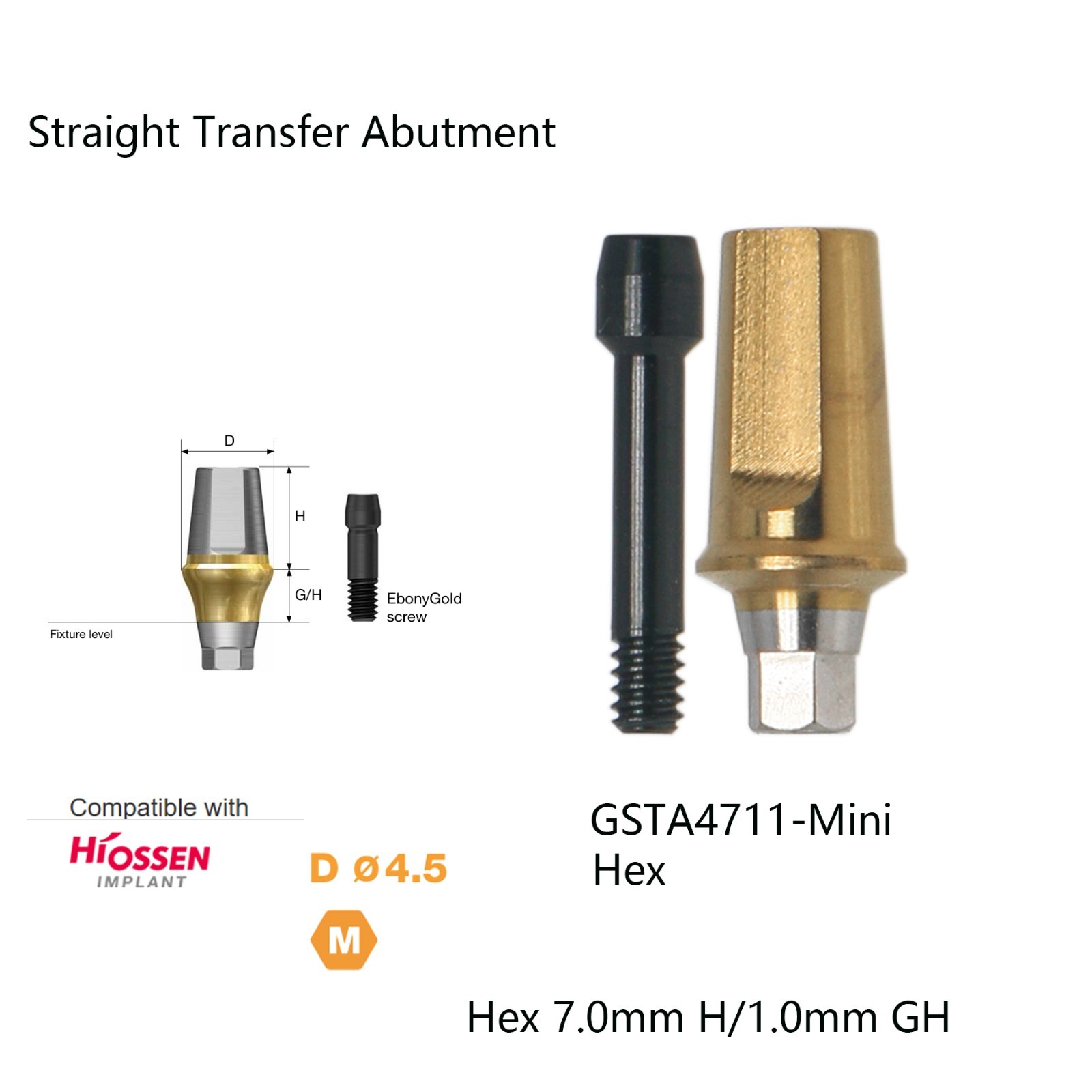 Dental Straight Transfer Abutment TI Compatible with Osstem Hiossen Mini/Regular