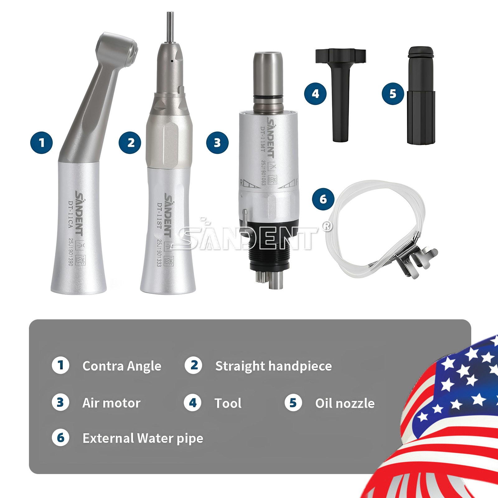 Dental Low Speed Handpiece Kit 4H Contra Angle Straight Air Motor External Spray