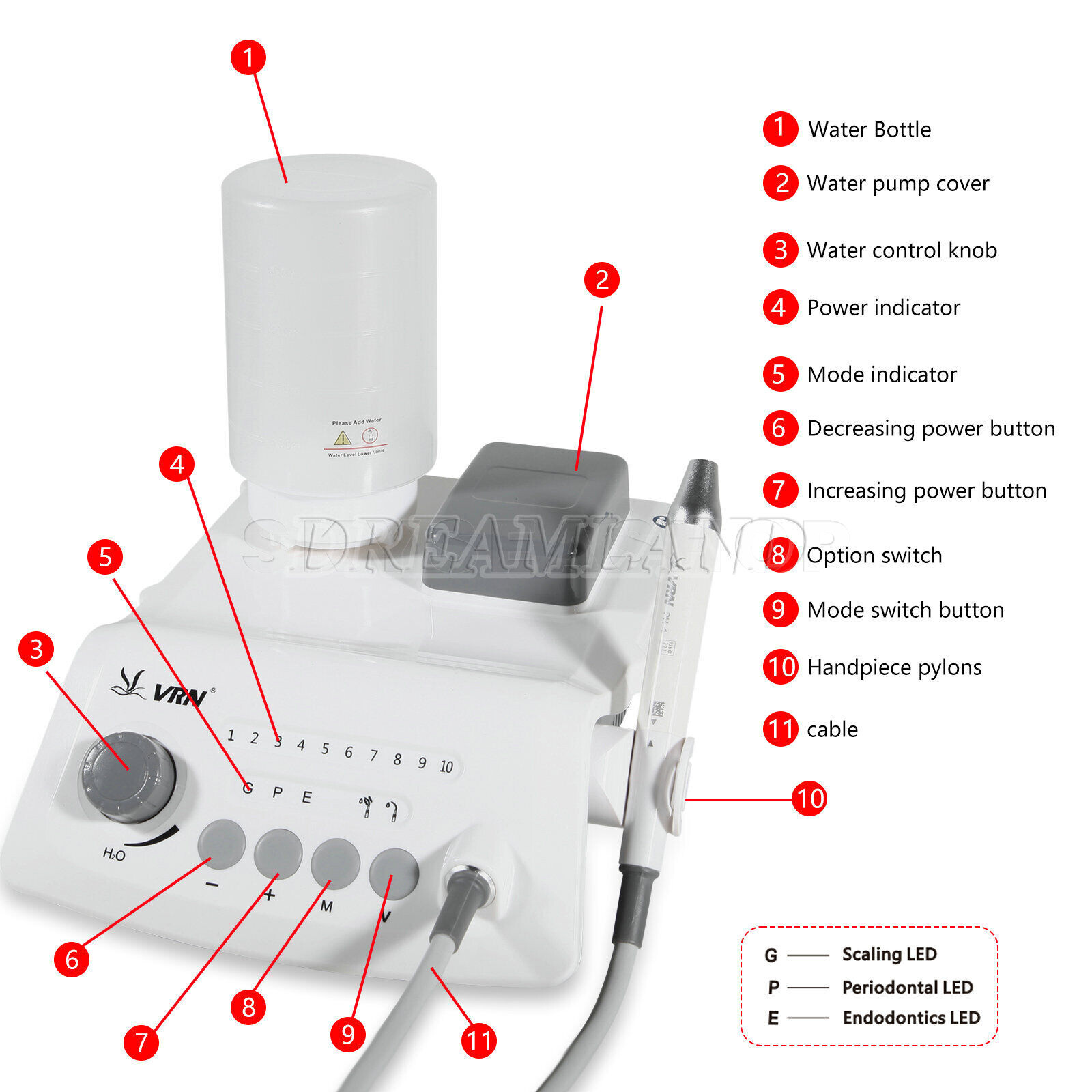 Dental Wireless Control Ultrasonic Scaler LED Handpiece /G1, G2, G4, P1, E1 Tips