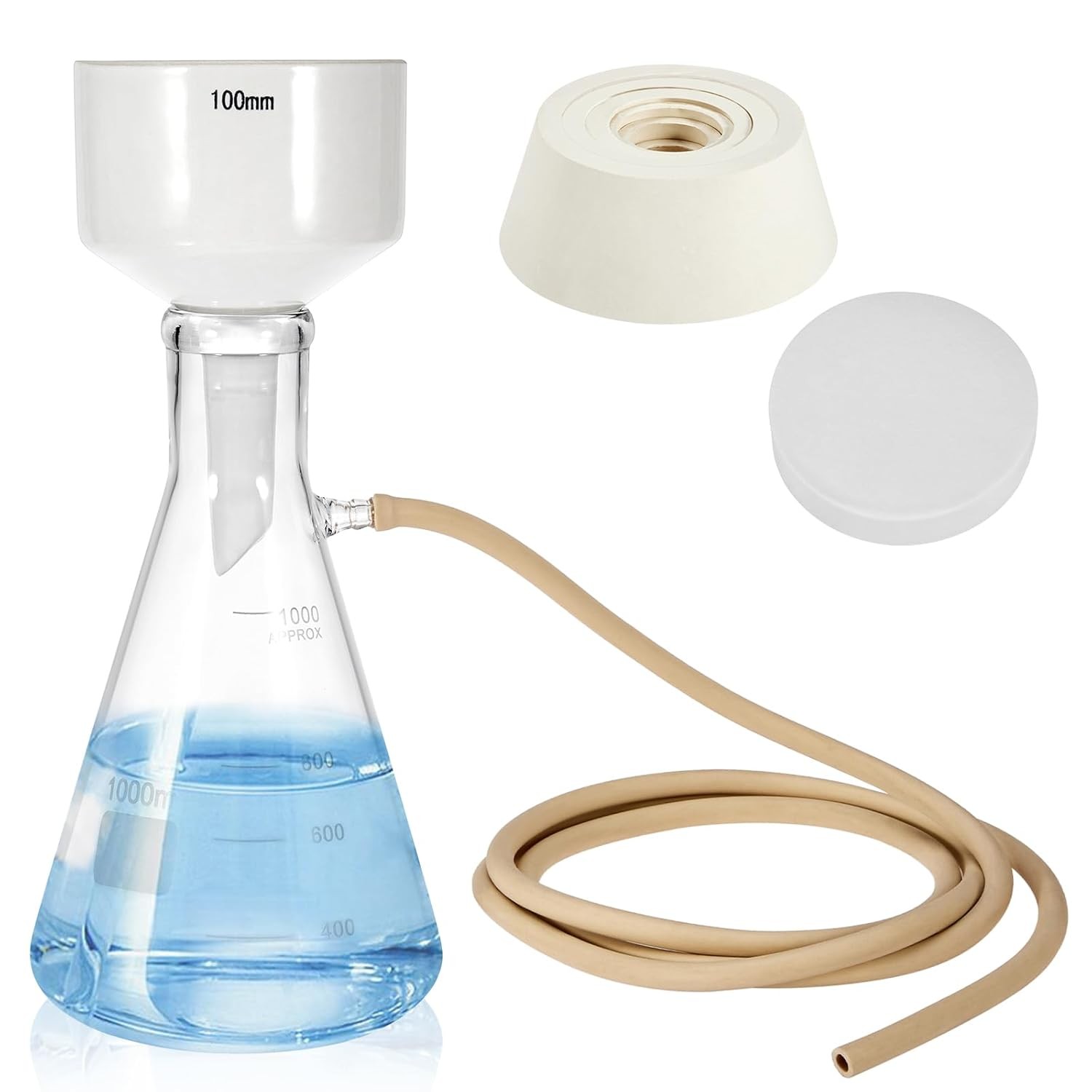 1L Buchner Funnel Filtering w/ Filter Flask, 100mm Ceramic Funnel, Filter Paper