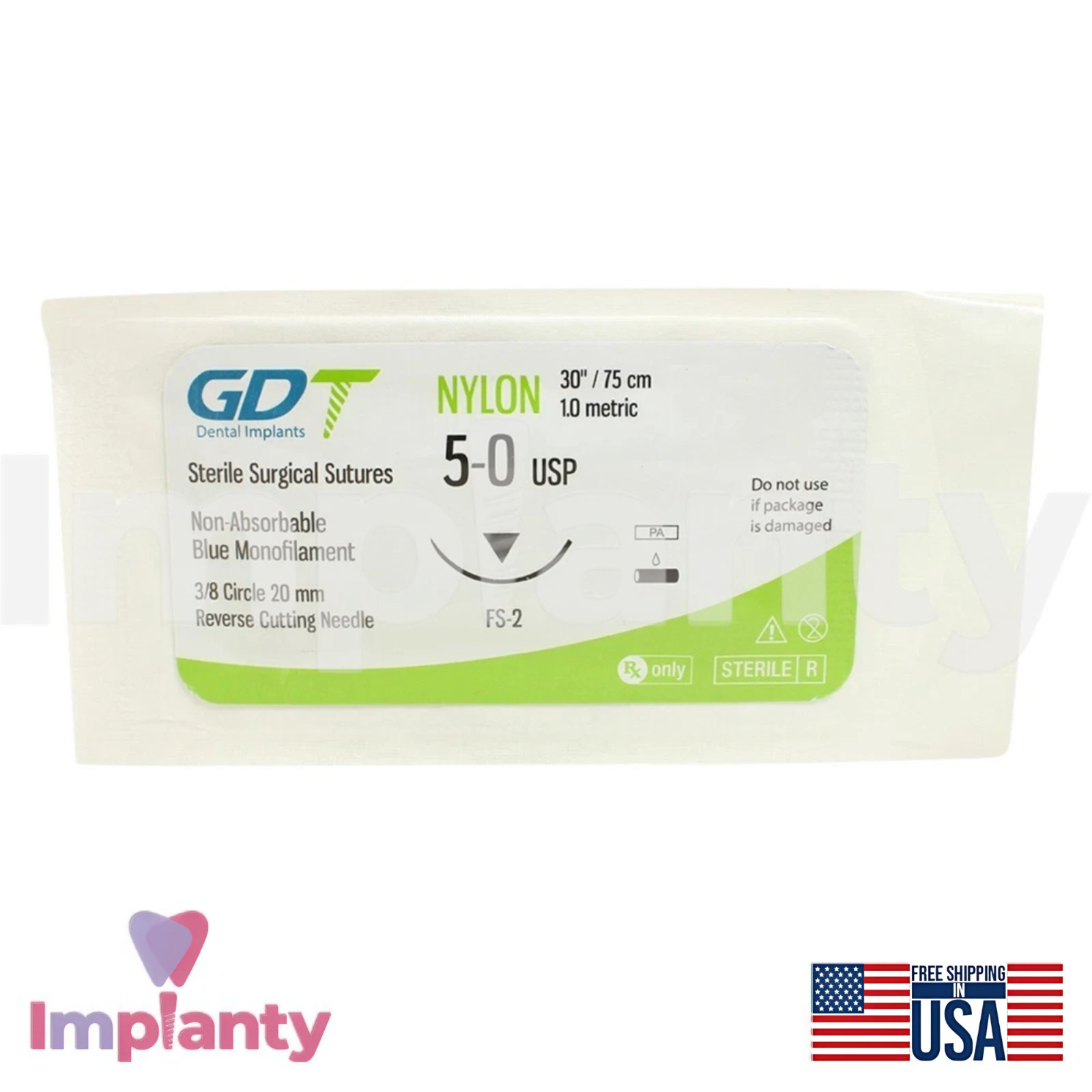 5x GDT Dental Mon0fiIament Nylon Thread 12pcs Blue SteriIe Individual Packs 75cm