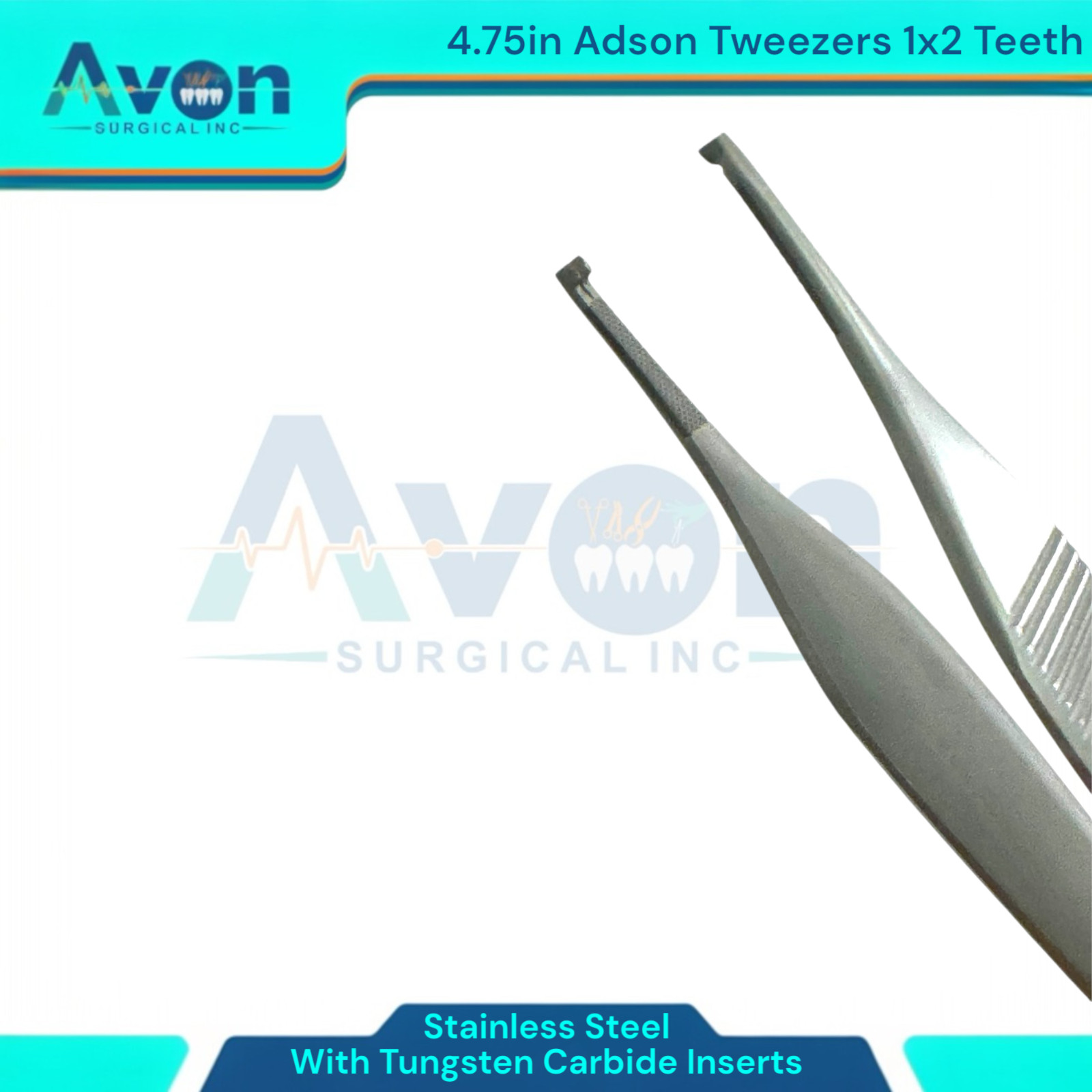 2 Count – Adson Tissue Forceps, 4.75″, 1×2 Toothed STR Tips, Premium Stainless