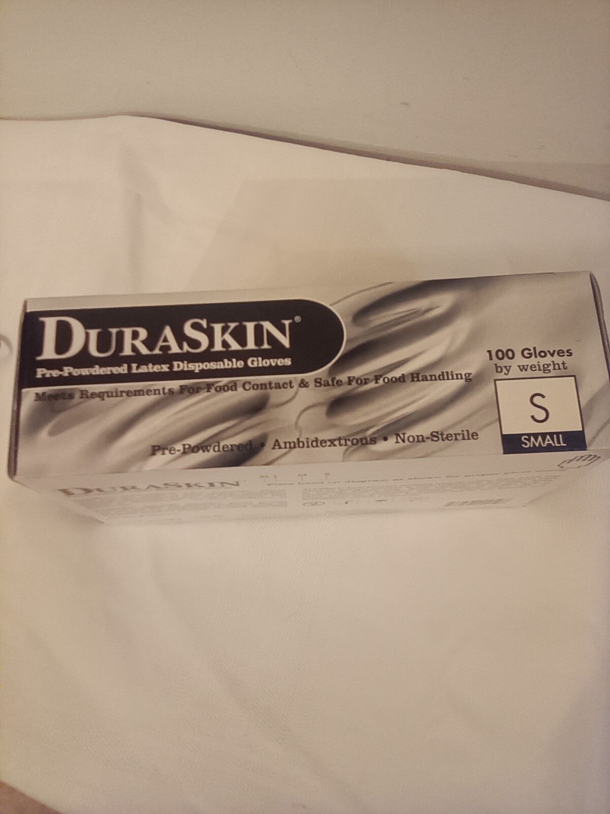 Duaskin pre-powered latex disposable gloves 100 ct item # 2899W/S small NWOT