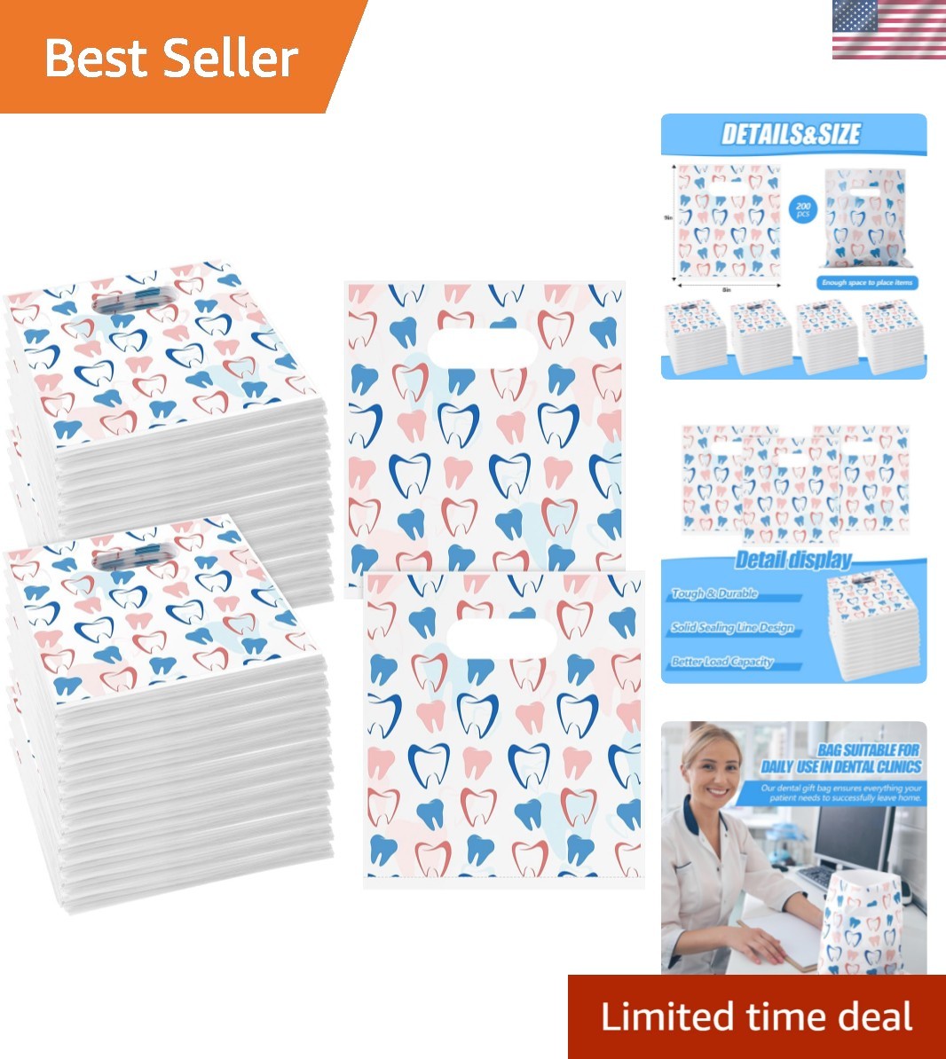 Dental Care Goodie Bags – 200 Pcs 9×8 Inches Bags for Patients and Parties
