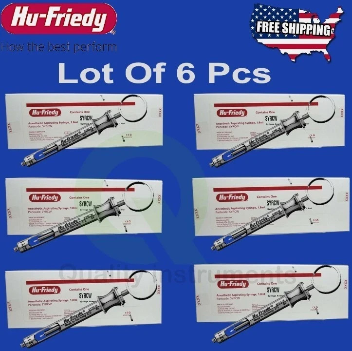 Lot of 6 Hu-Friedy CW Style Dental Anesthetic Aspirating 1.8ml Syringe SYRCW