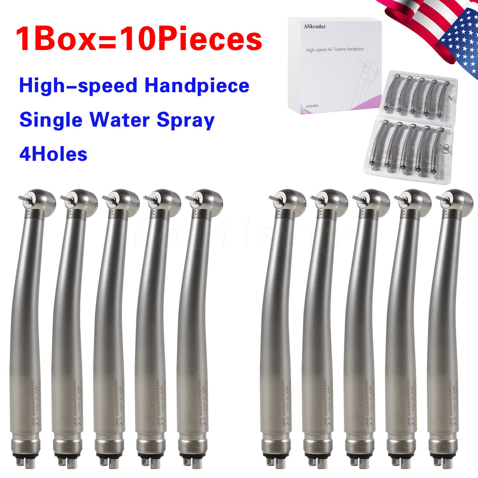 10 Askeadent Dental High Speed Handpiece Push Button Turbine Single Spray