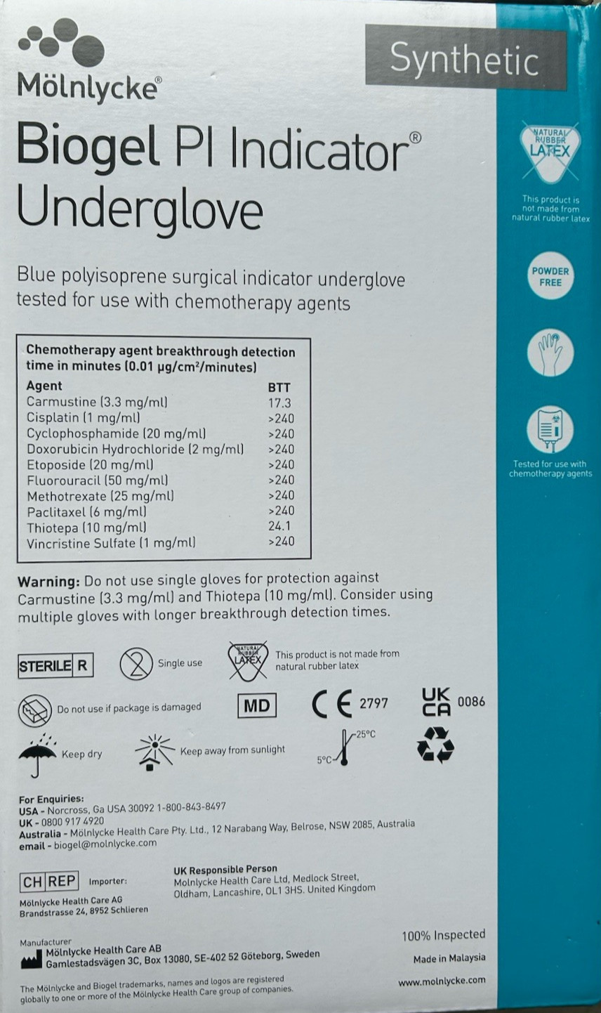 Molnlycke Biogel PI Indicator Underglove Sz 9 Polyisoprene 41690 New 40 Pairs
