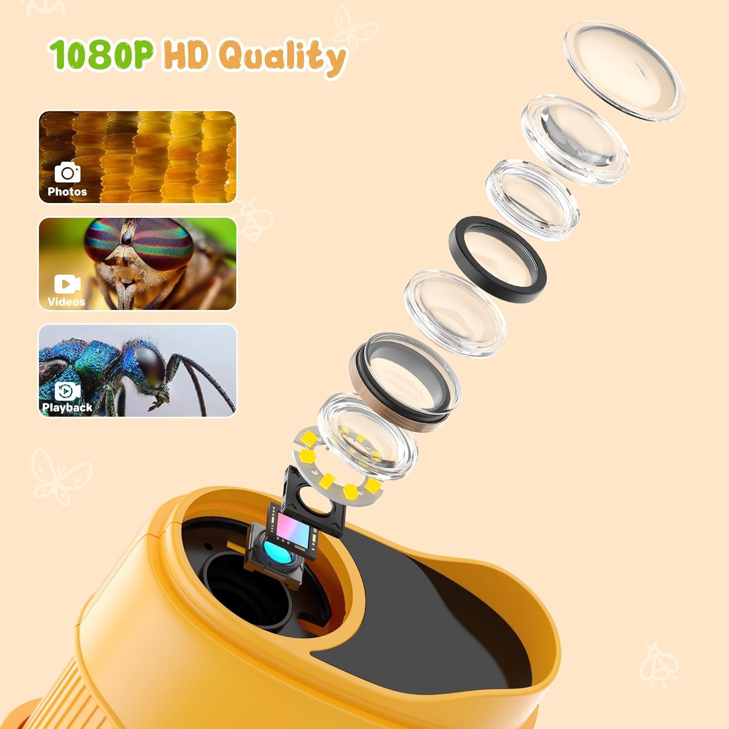 Eco-Friendly 1000X Digital Microscope for Kids – Perfect STEM Gift with 8 LEDs