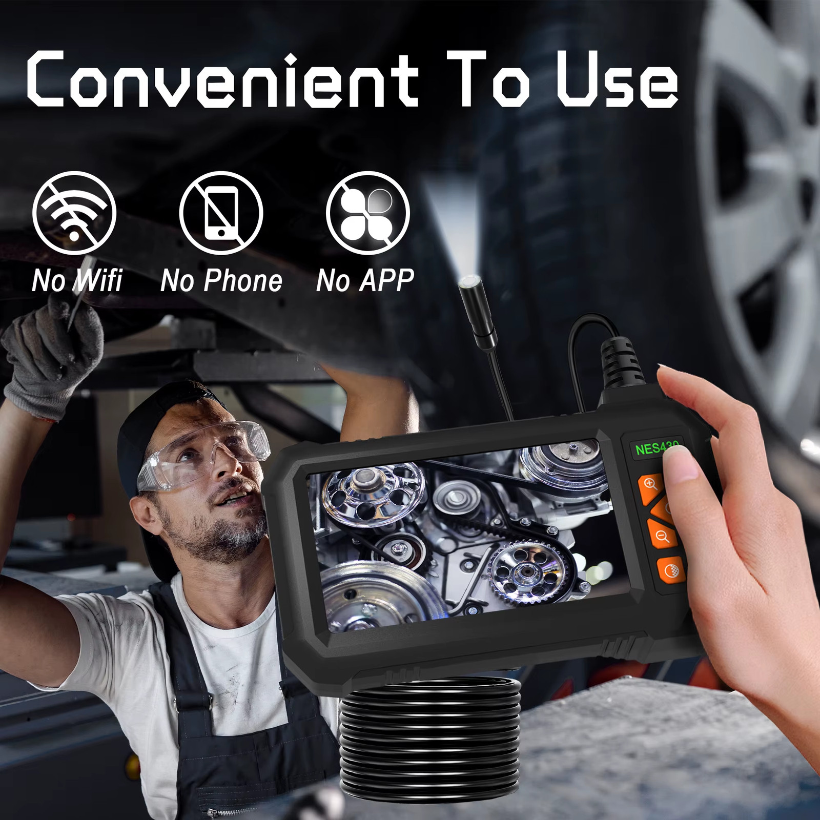 720P HD Industrial Endoscope Camera 4.3″ Screen 8mm Lens Inspection Tool