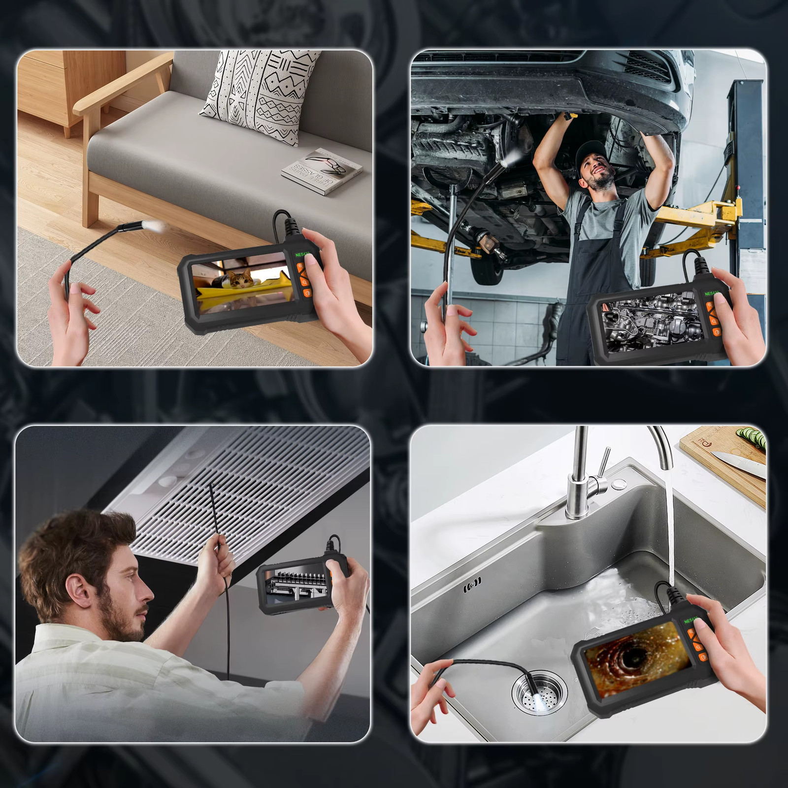 720P HD Industrial Endoscope Camera 4.3″ Screen 8mm Lens Inspection Tool