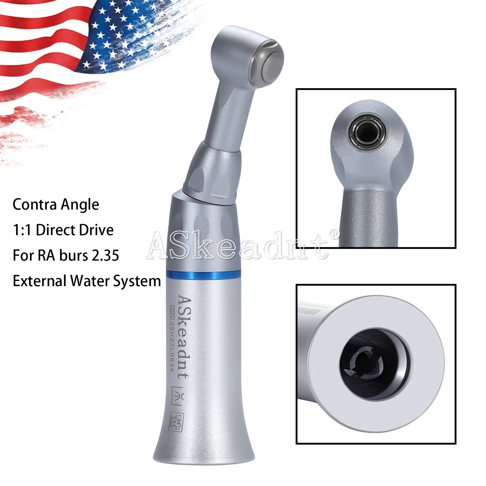 ASkeadnt Dental Low Speed Contra Angle Handpiece Push Button 1:1 E-type Attach