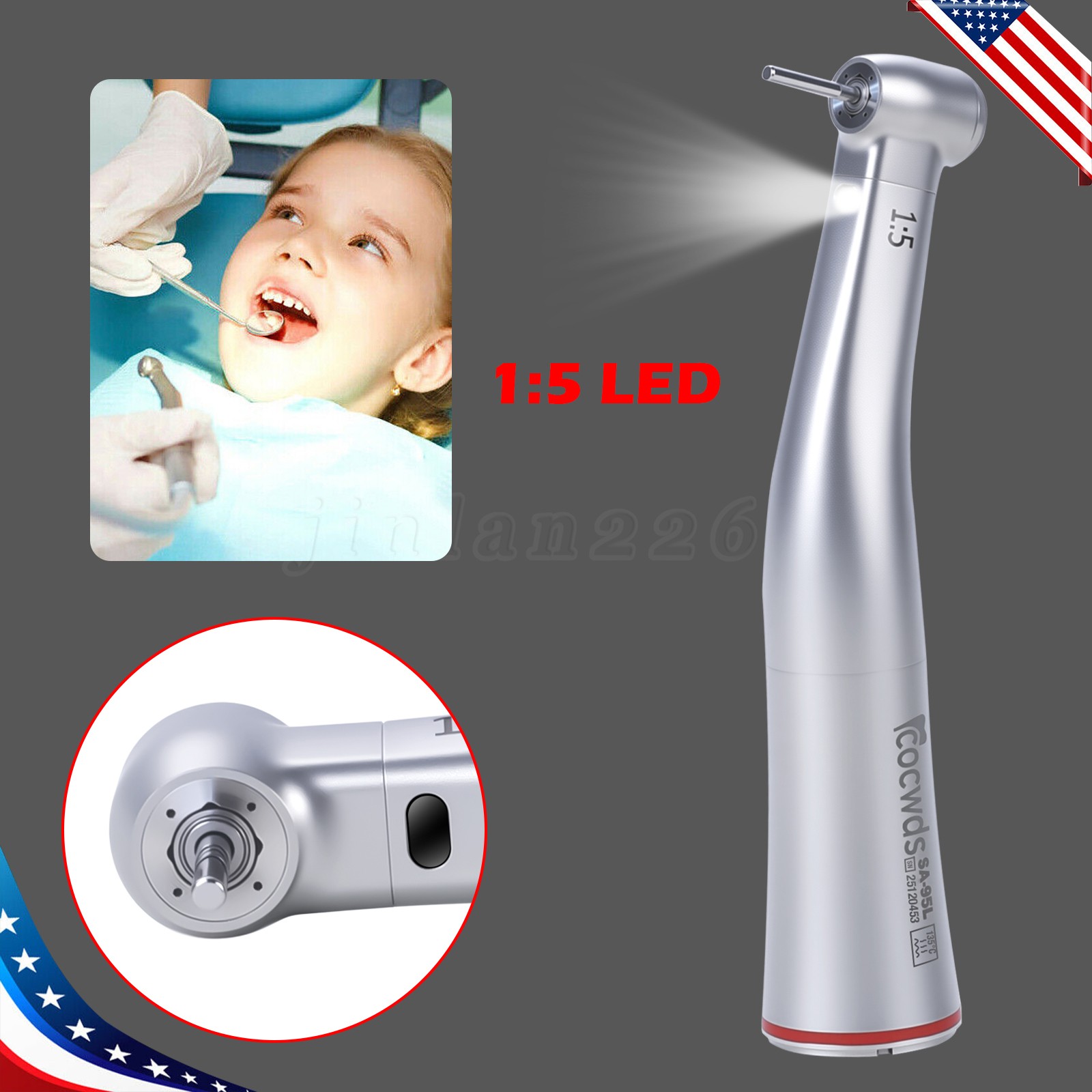 Dental LED 1:5 Contra Angle Angulo Inner Spray Contrangulo Turbina Handpiece