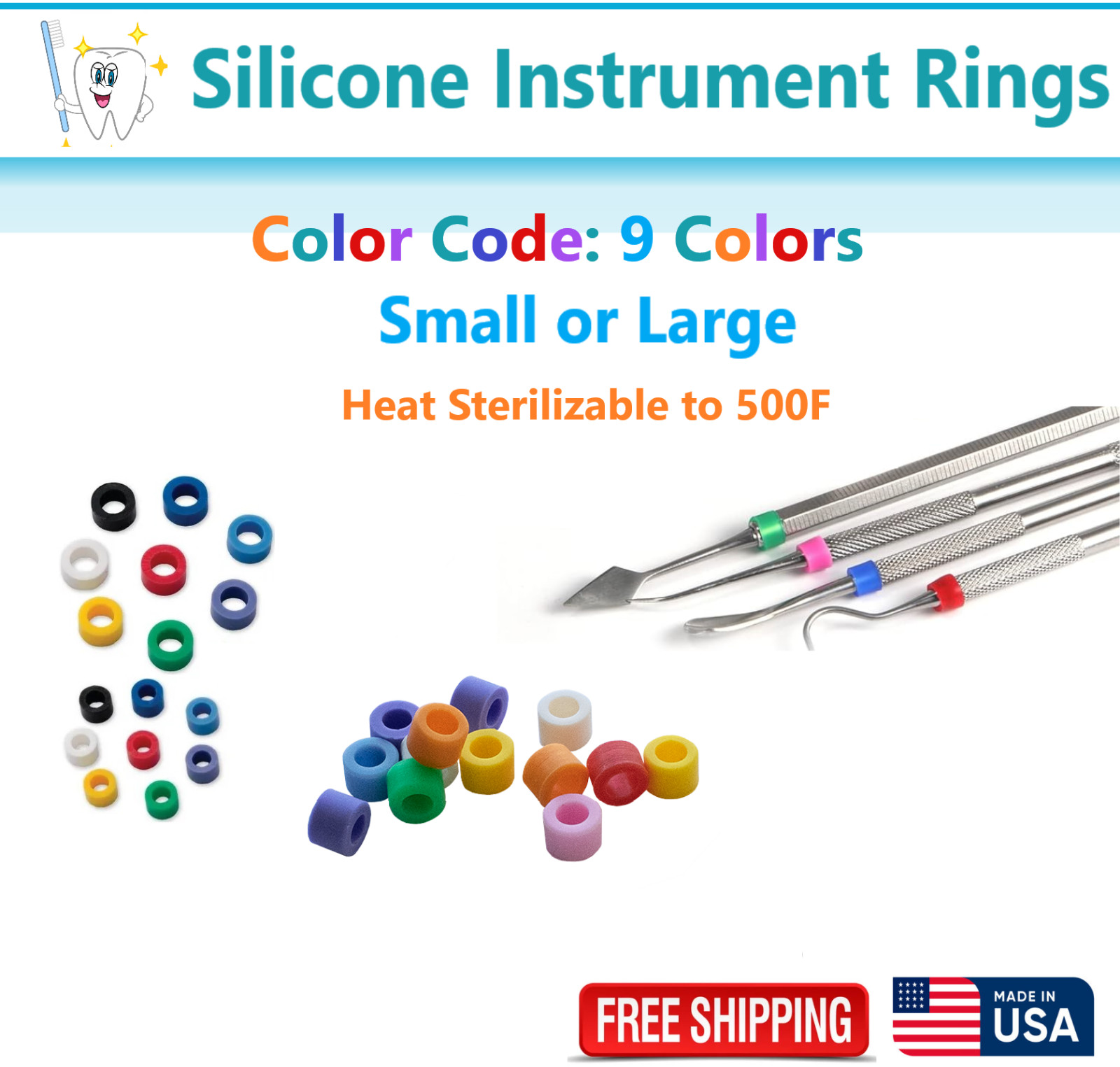 Dental Instrument Silicone Color Code Rings Small(60pc)/Large(60pc) Autoclavable