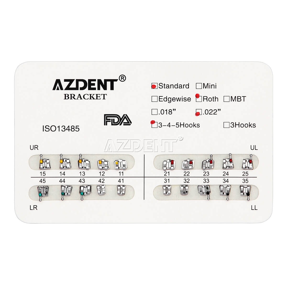 10X AZDENT Dental Orthodontic Brackets Braces Standard Roth.022 Hooks 345 USA