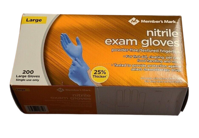 Member’s Mark Nitrile Exam Gloves Large Powder Free Textured Fingertips – 200 Ct