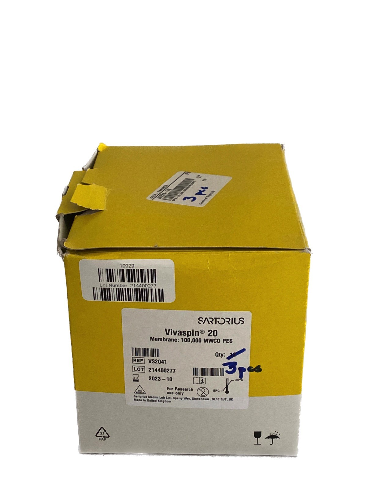 (3) SARTORIUS Vivaspin 20 Centrifugal Concentrators 100kDa PES VS2041