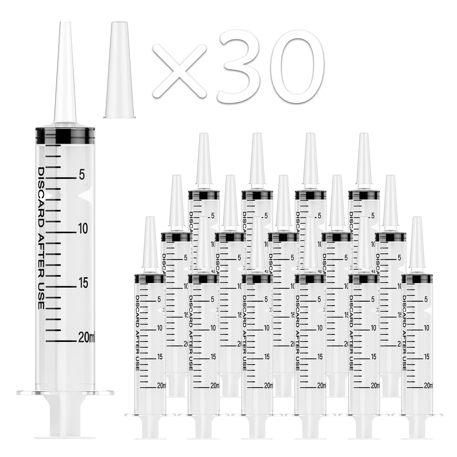 30 Pack 20Ml Syringes, Plastic Syringes with Catheter Tip and Cap, Individually