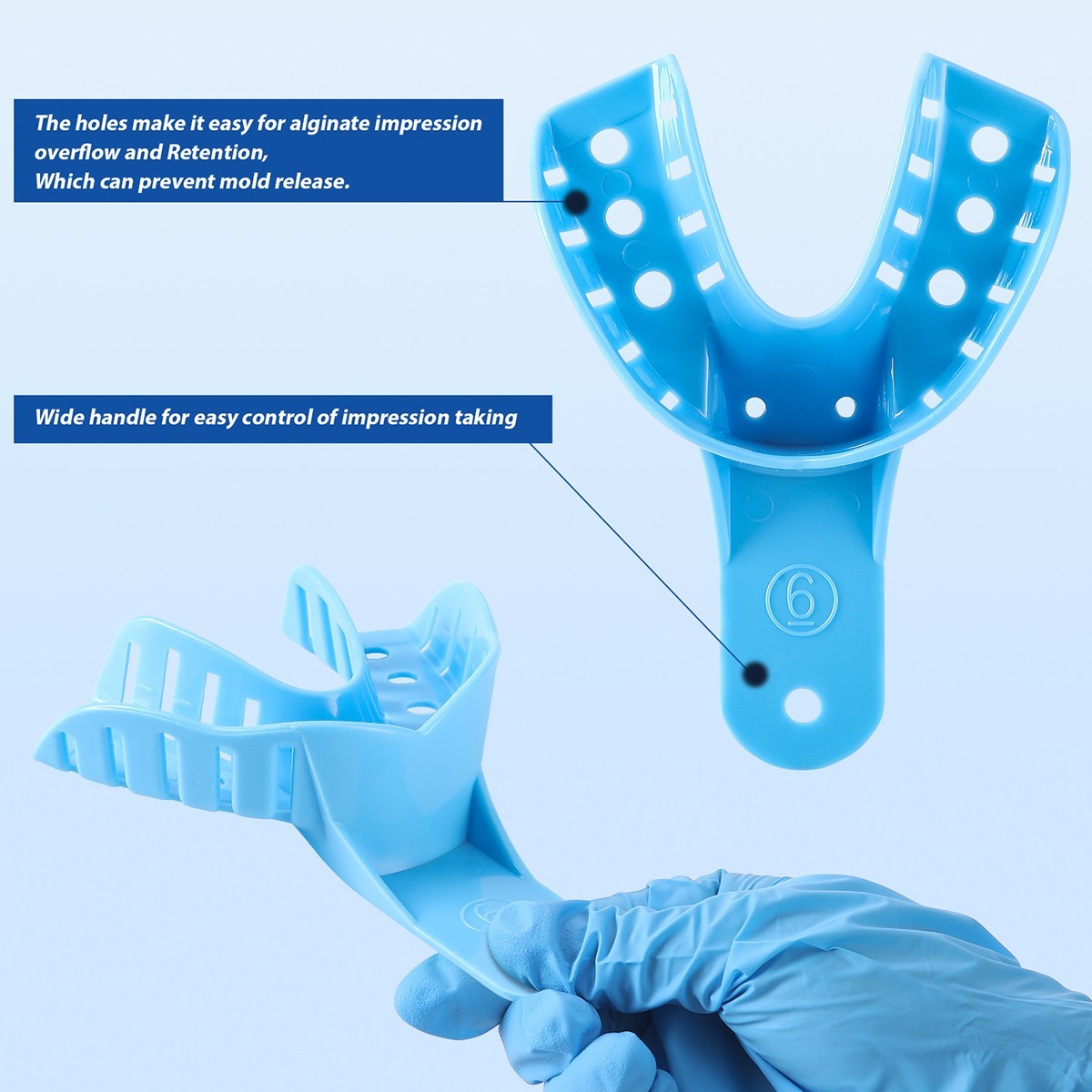 AZDENT Dental Impression Trays Perforated Plastic Trays S/M/L/XL Upper/Lower