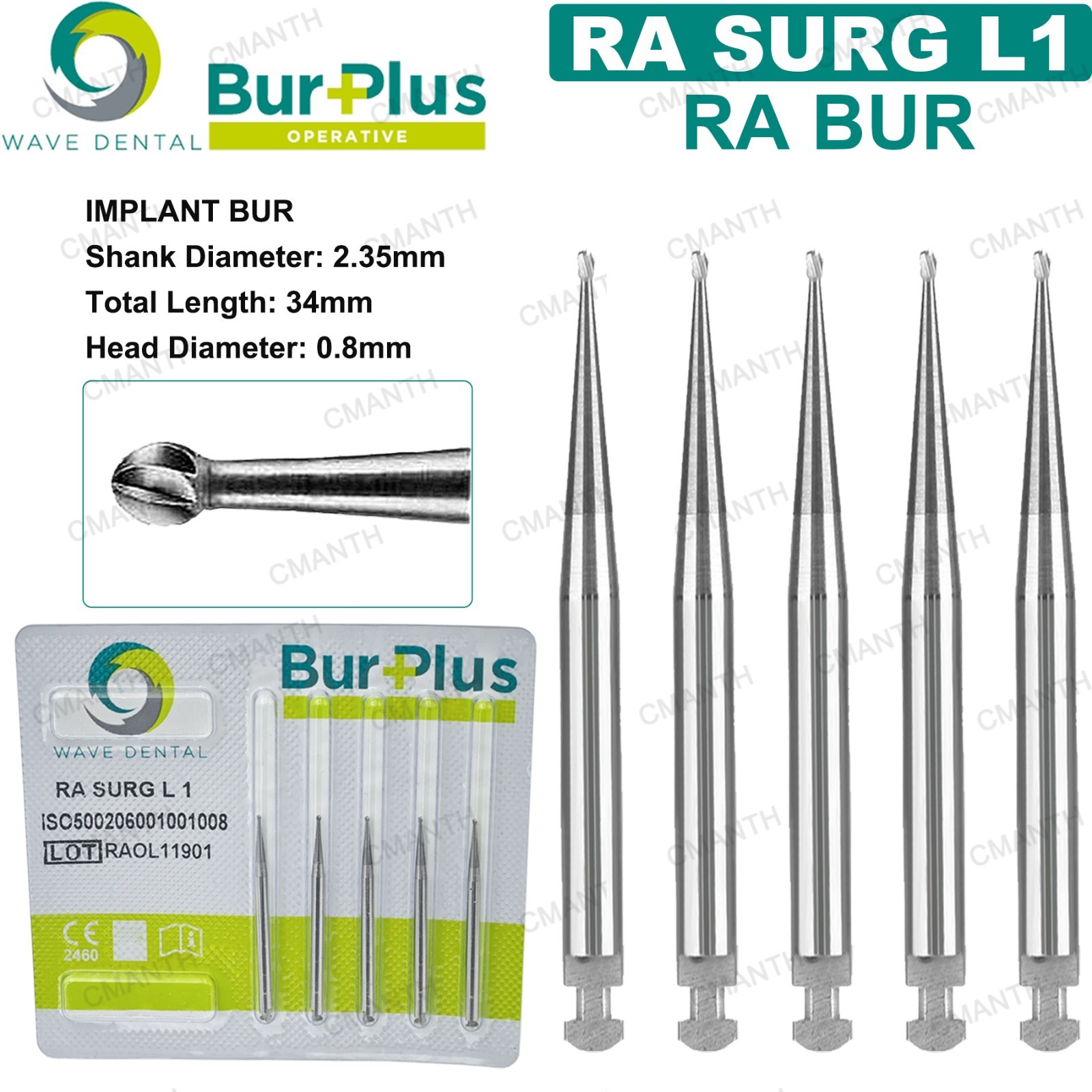 Wave Dental Carbide Burs Implant Bur Latch RA 2.35mm For Slow Speed Contra Angle