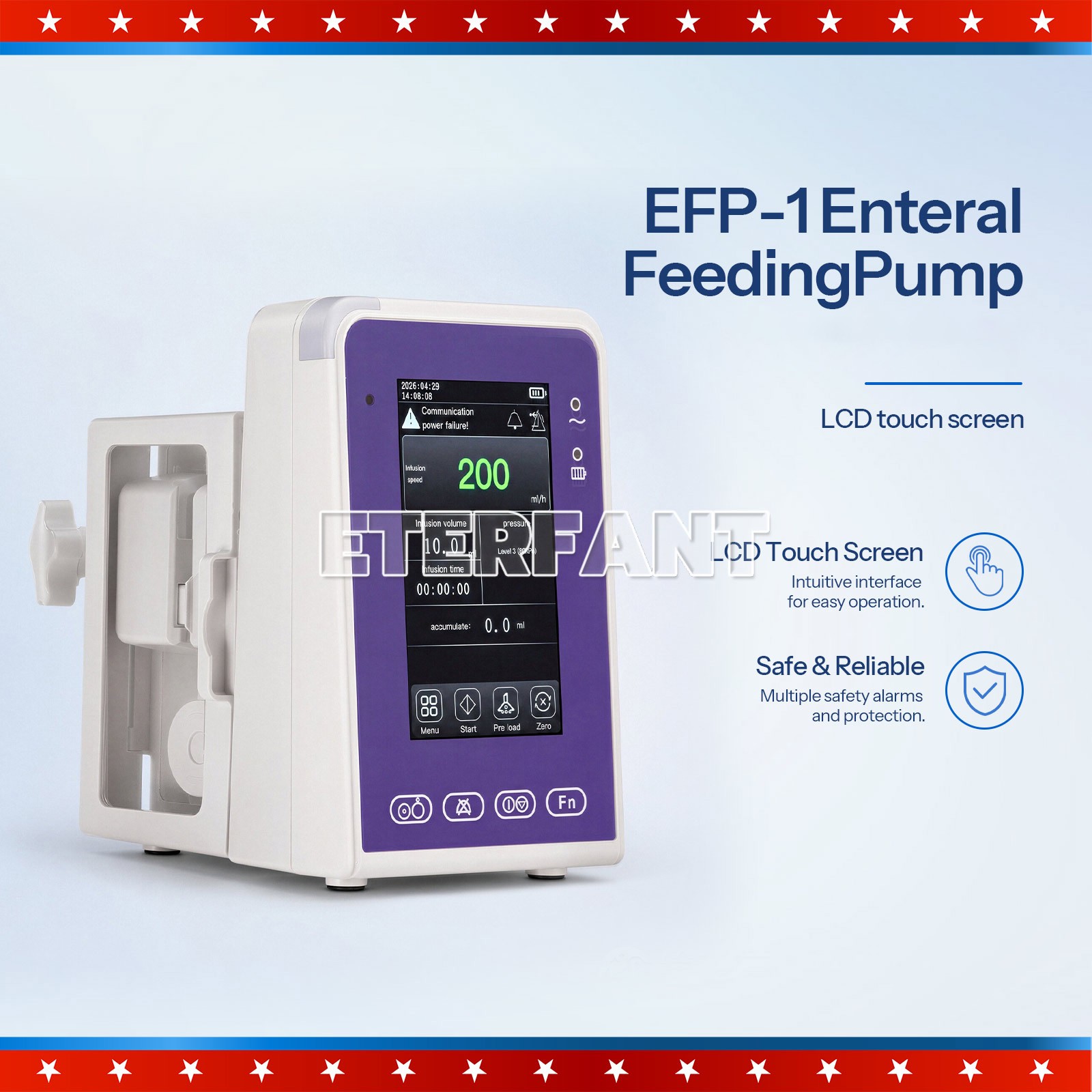 Touch Screen Enteral Feeding Pump Liquid Warmer Function /with Pole Clamp US