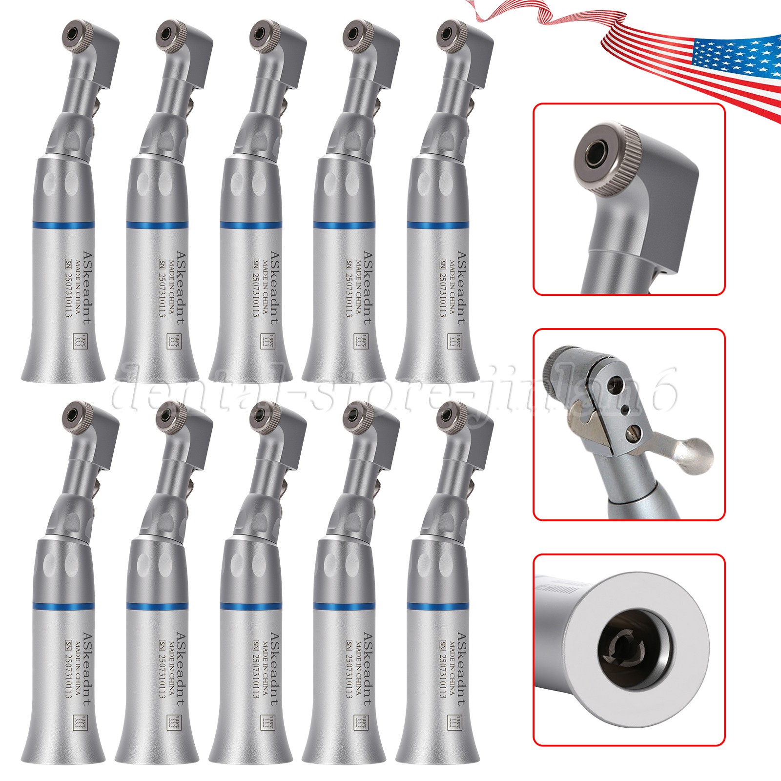 10 ASkeadnt Dental Slow Low Speed Handpiece Contra Angle Latch Burs EX203C