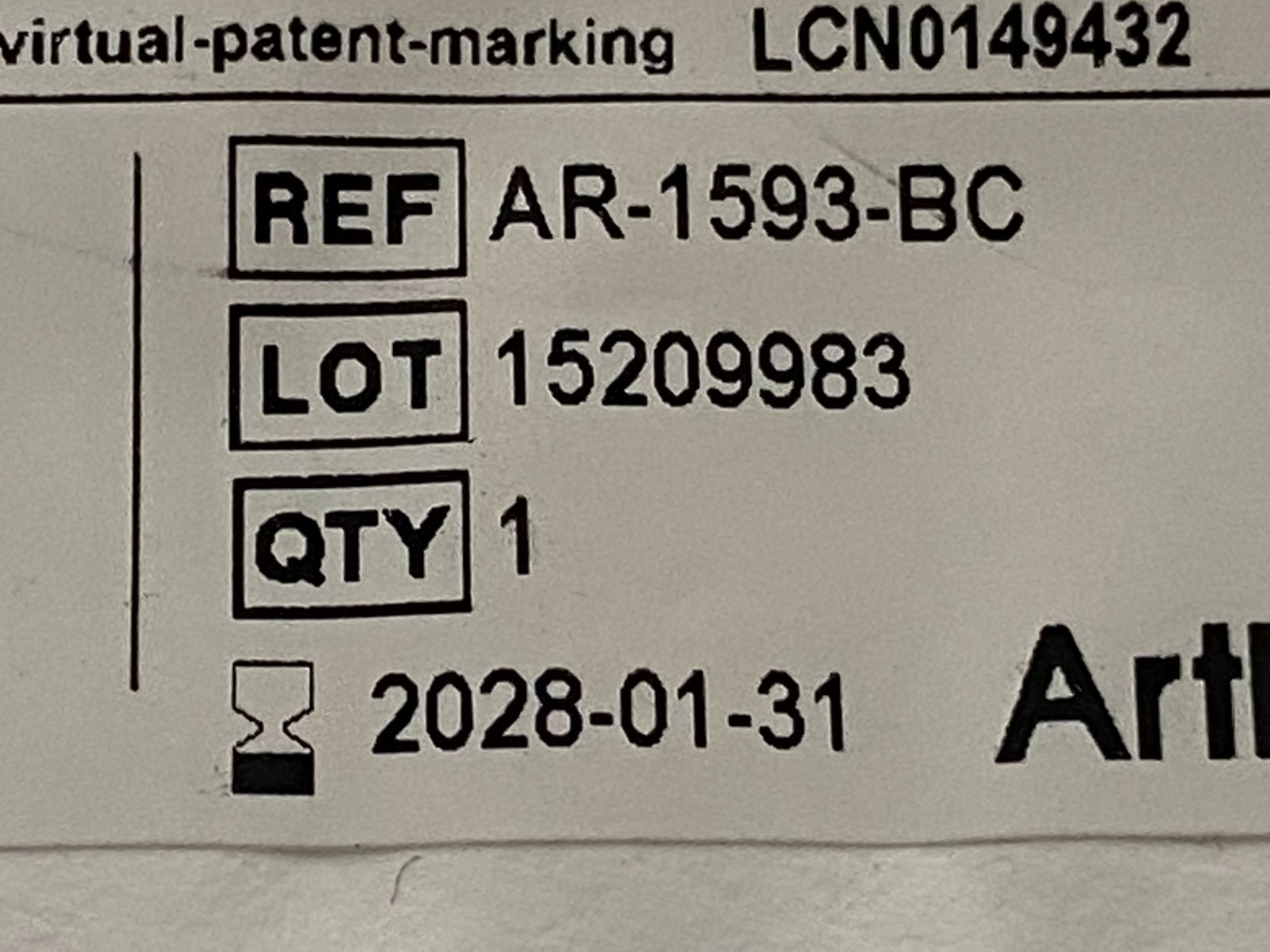 ARTHREX System Secondary AR-1593-BC Exp.2028-01 (*M52)