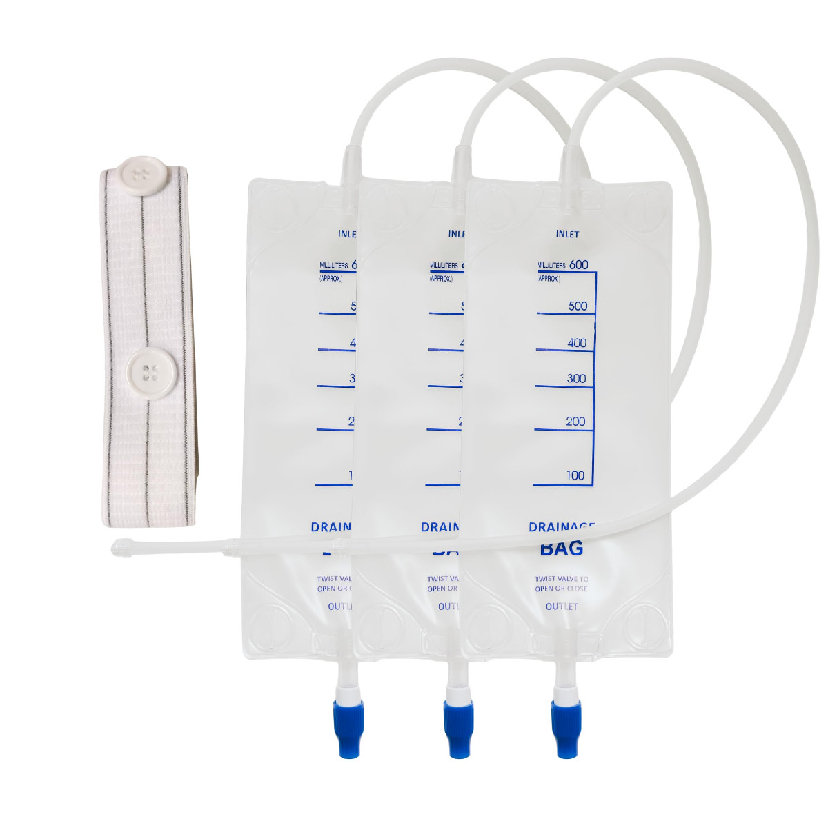 Urosagan 3-Pack 600Ml Clear Nephrostomy Bags Urine Drainage Bag 24 Inch Tube