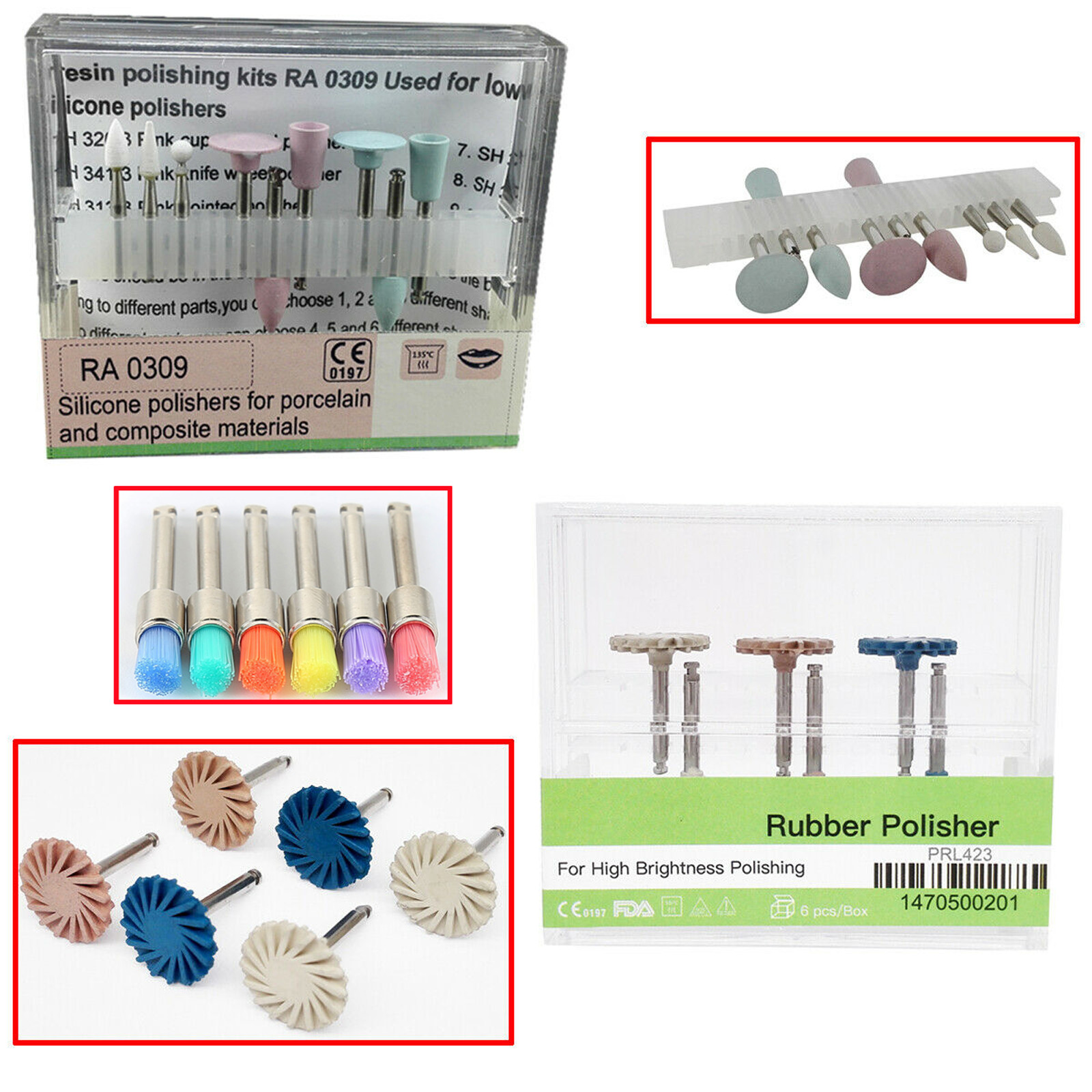 Dental Diamond Burs Cups Composite Polishing Kit Ceramics RA HP FG Shank Type