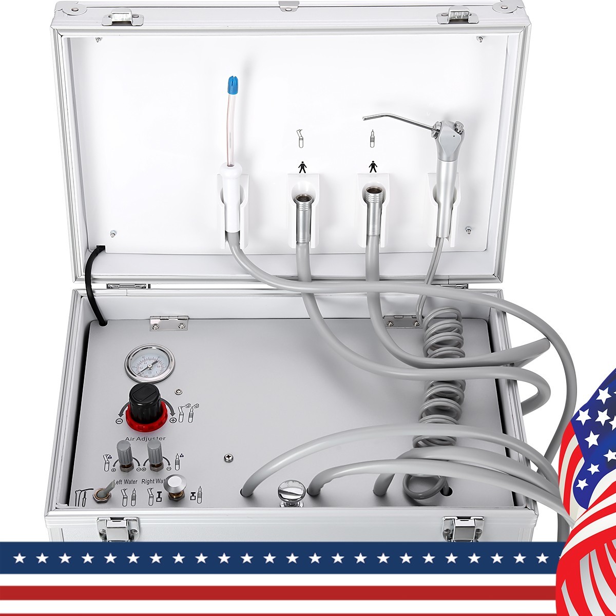 Portable Dental Delivery Unit Air Compressor Suction 4 Hole Mobile Treatment Box