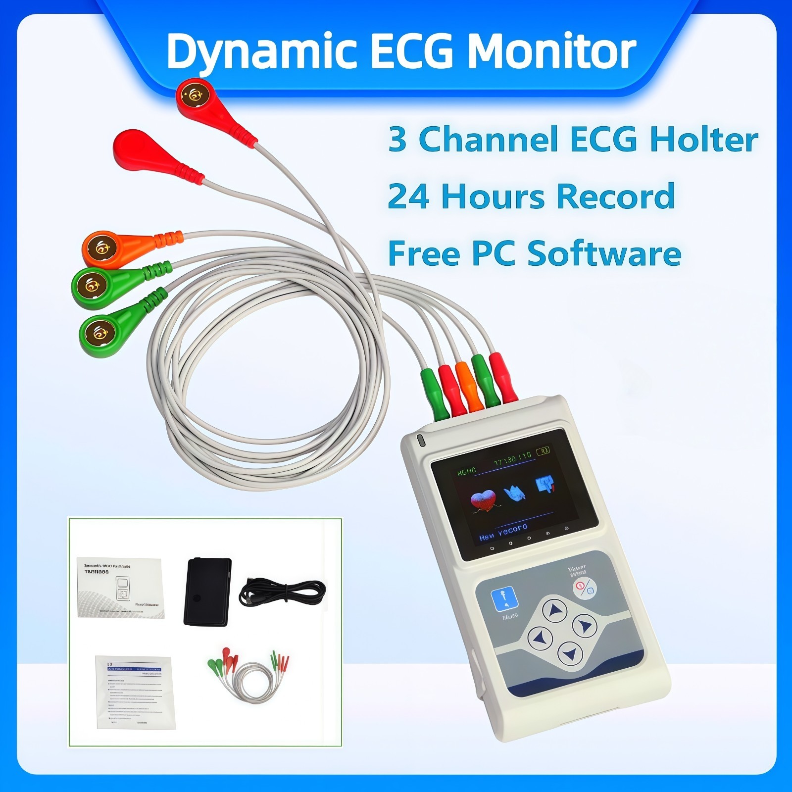 3 Channels ECG Holter TLC9803 24 Hours Recorder with PC Software Holter