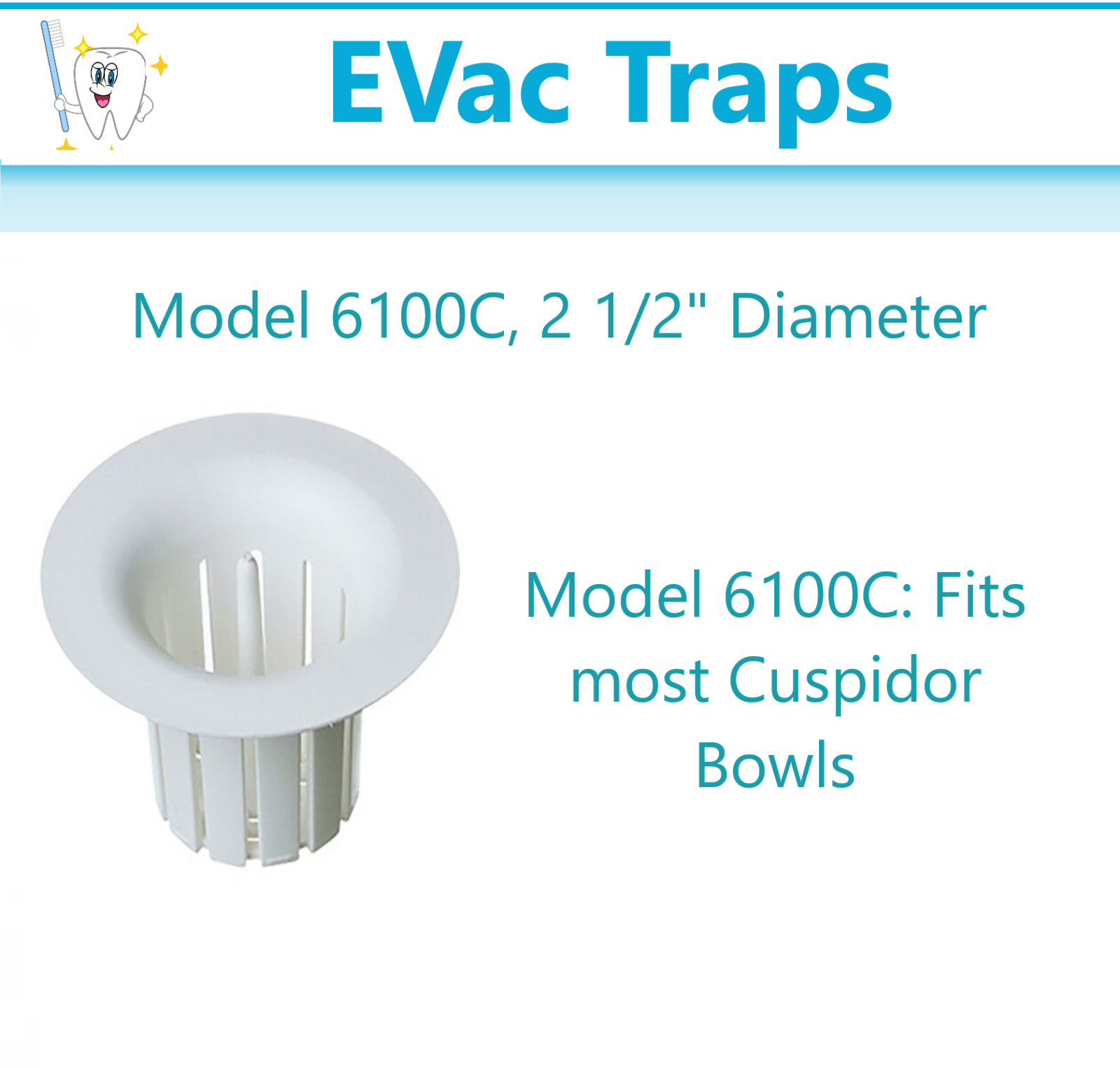 Dental Evacuation Traps Cuspidor Trap Filters Model 6100C, 2 1/2″ Diam, 144/Pk