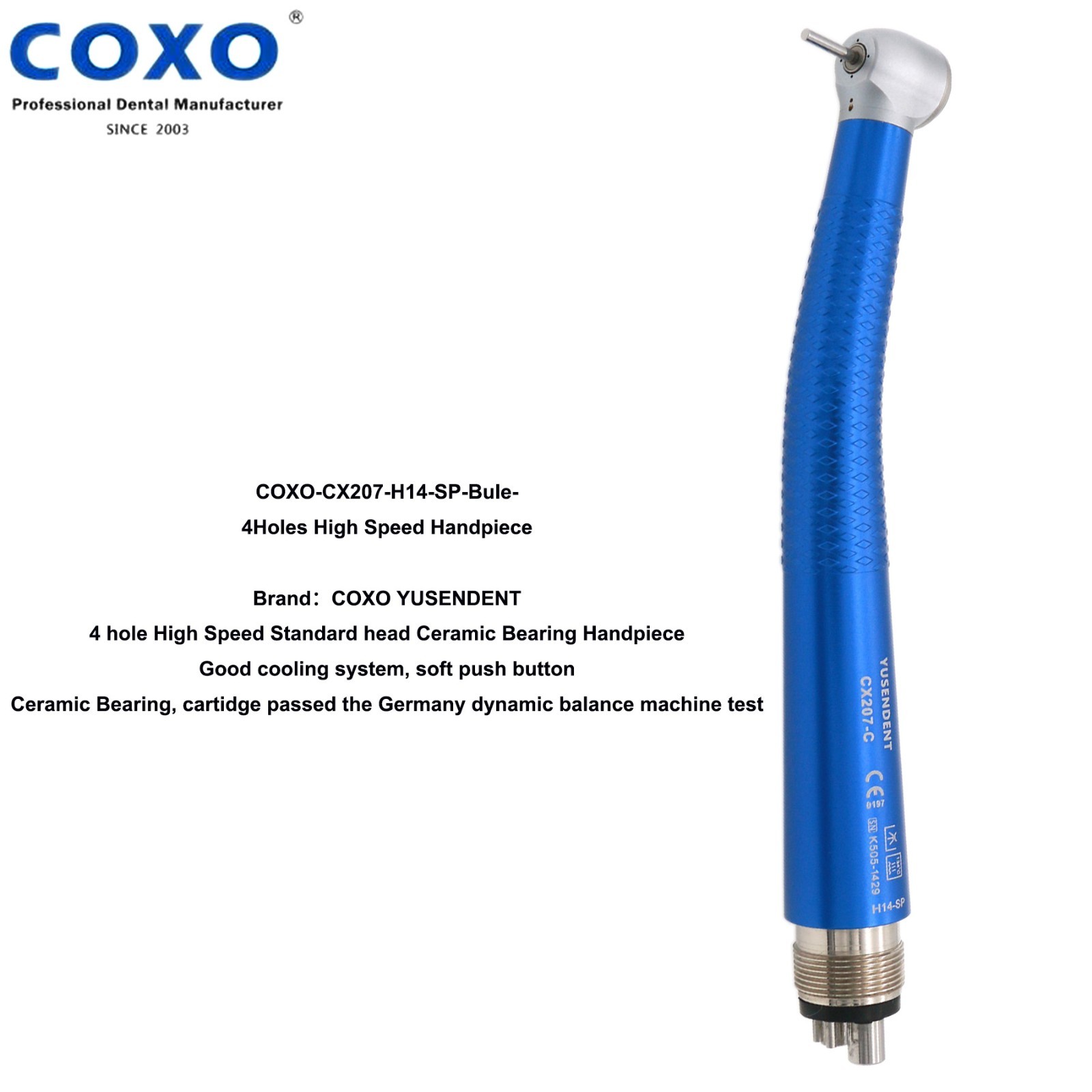 COXO Dental High Speed Handpiece 4 Hole Anti-retraction Standard Head Colorful