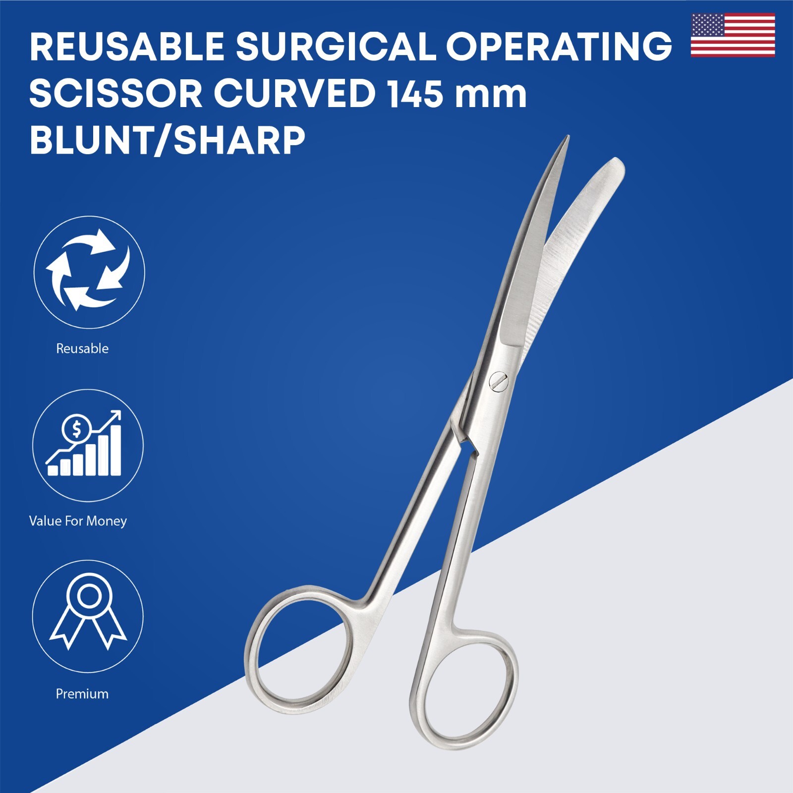 Surgical Operating Scissor Curved 145 mm Blunt/Sharp Surgical Instruments