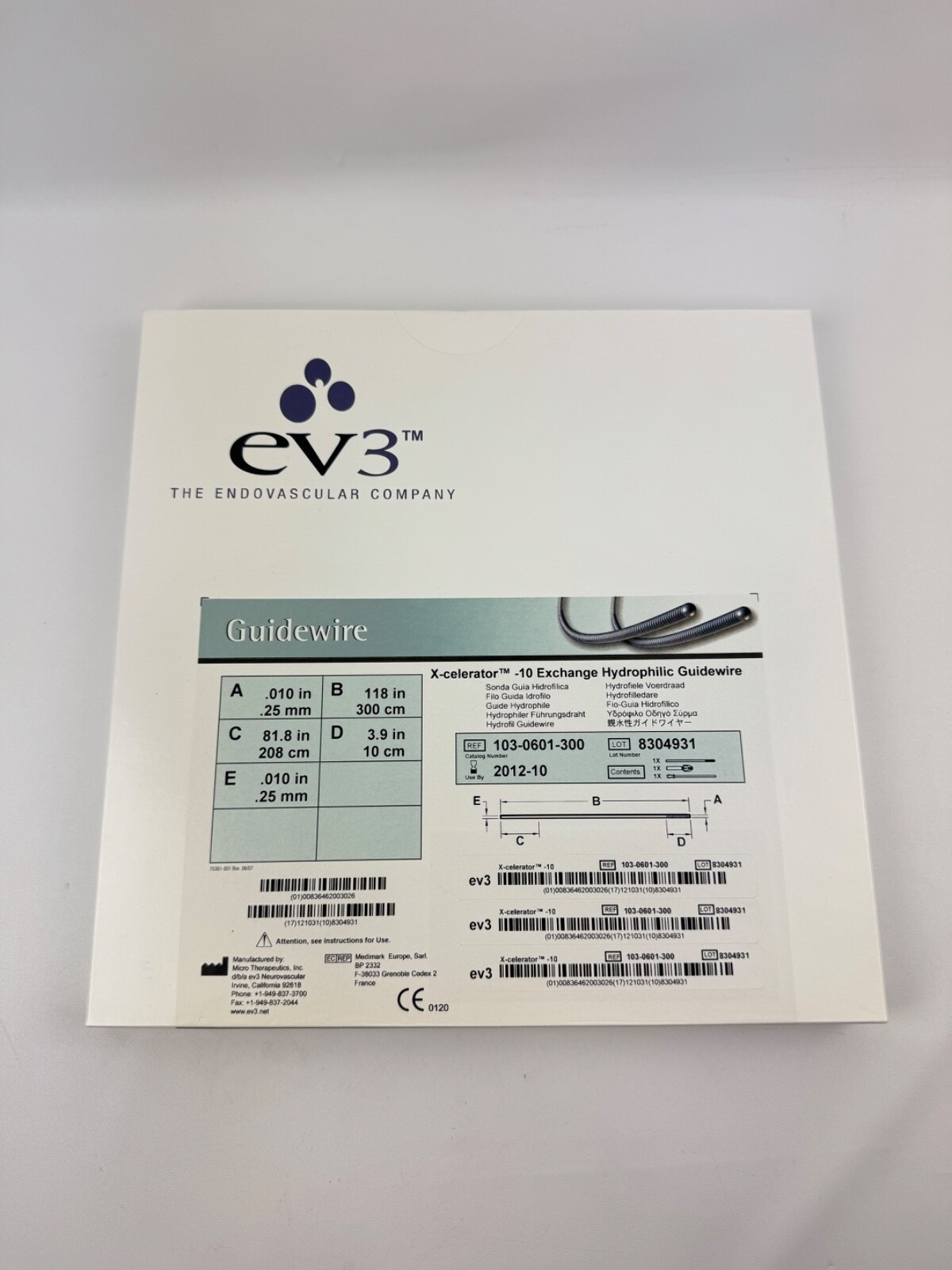 MICRO THERAPEUTICS EV3 Guidewire X-celerator -10 REF# 103-0601-300