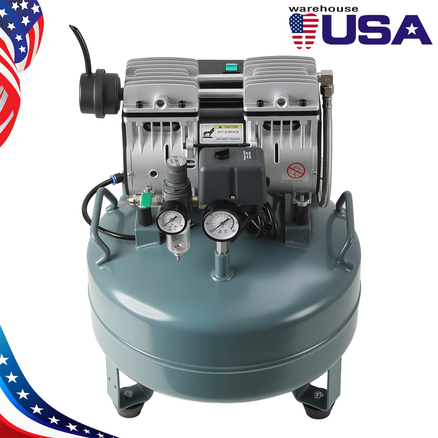 24L Portable Dental Air Compressor Oil Free Silent Air Pump 600W 118 L/min