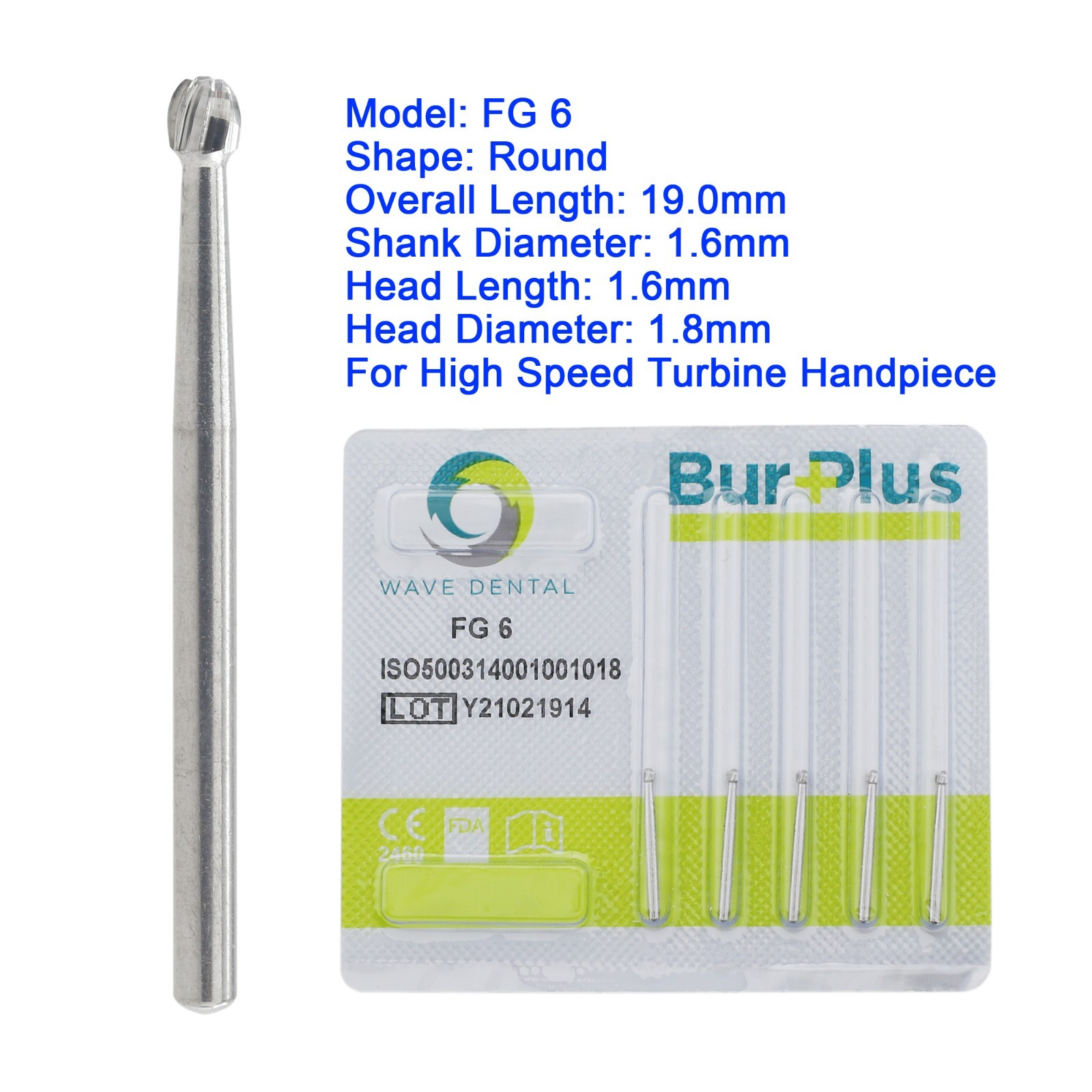 Wave Dental Carbide Round Burs 1/4 1/2 3 4 5 6 7 8 FG High Speed Handpiece Bur