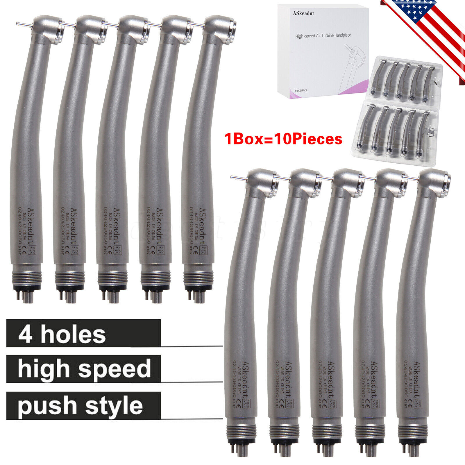 10 Askeadent Dental High Speed Handpiece Push Button Turbine Single Spray