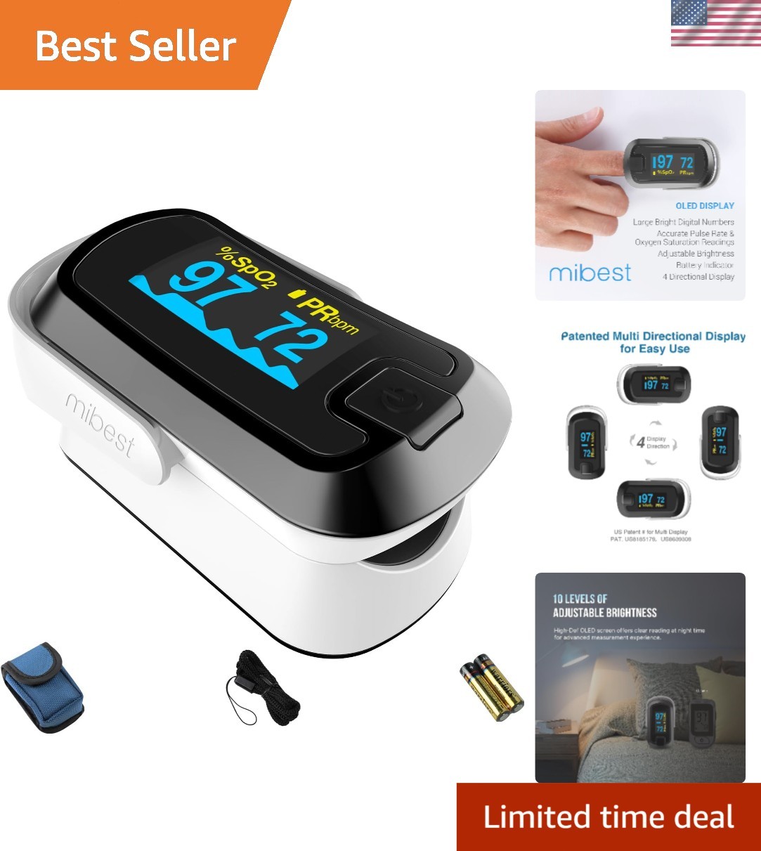 Pulse Oximeter Oxygen Sensor Finger Blood SpO2 Heart Rate Monitor Compact