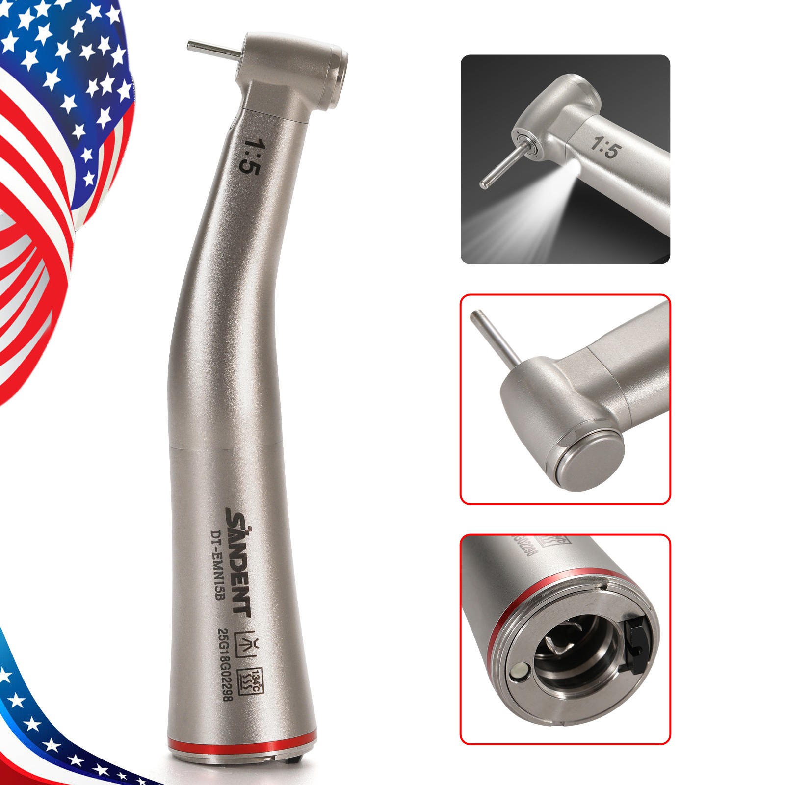 1-5*SANDENT Dental 1:5 Fiber Optic Contra Angle Handpiece High Speed Mini Head