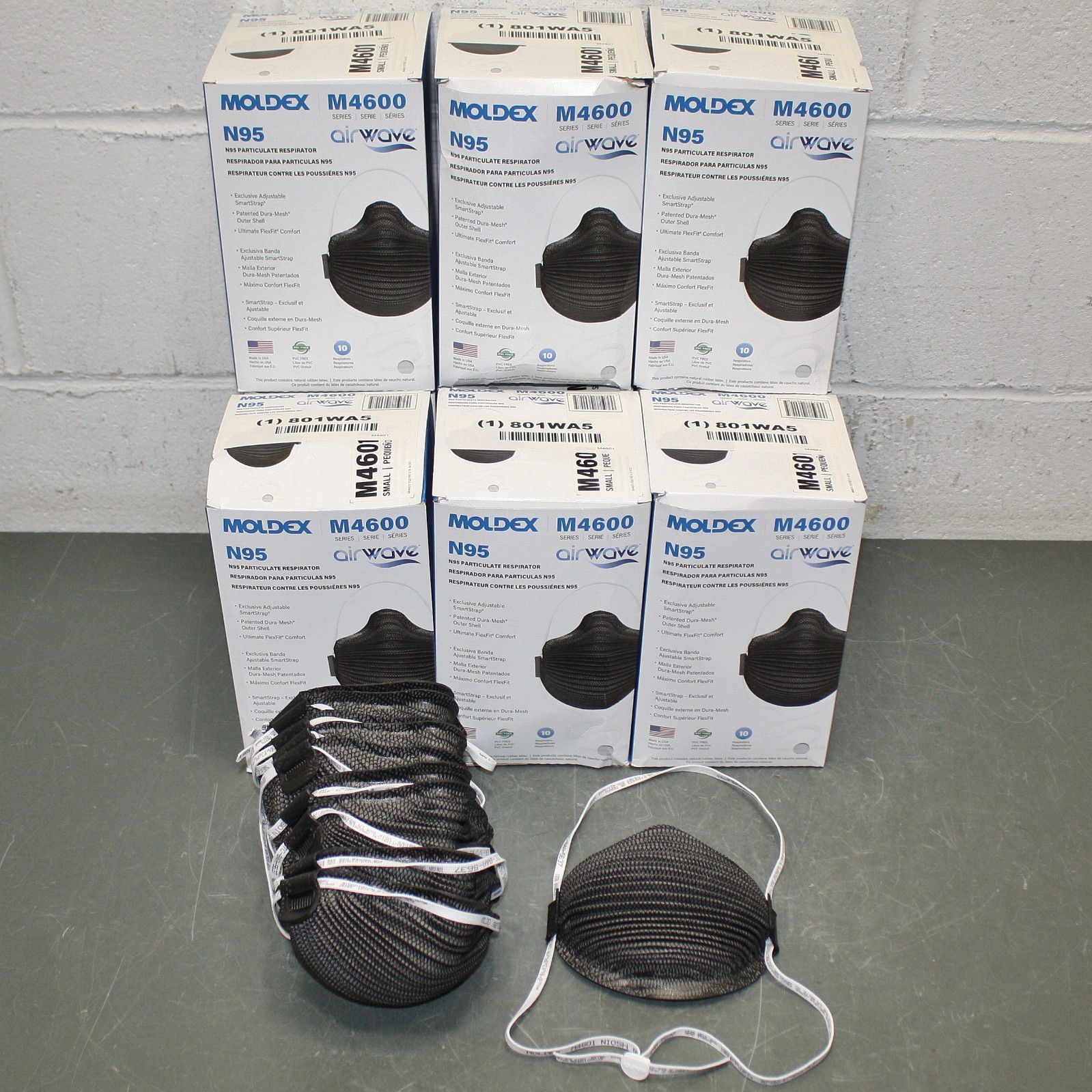 (100) Moldex AirWave Disposable Respirator Masks M4600, N95, Size S / Small
