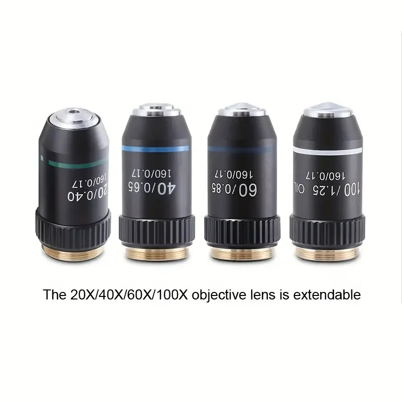 195 Black Achromatic Objective 4X 10X 20X 40X 60X 100X Microscope Objective Lens