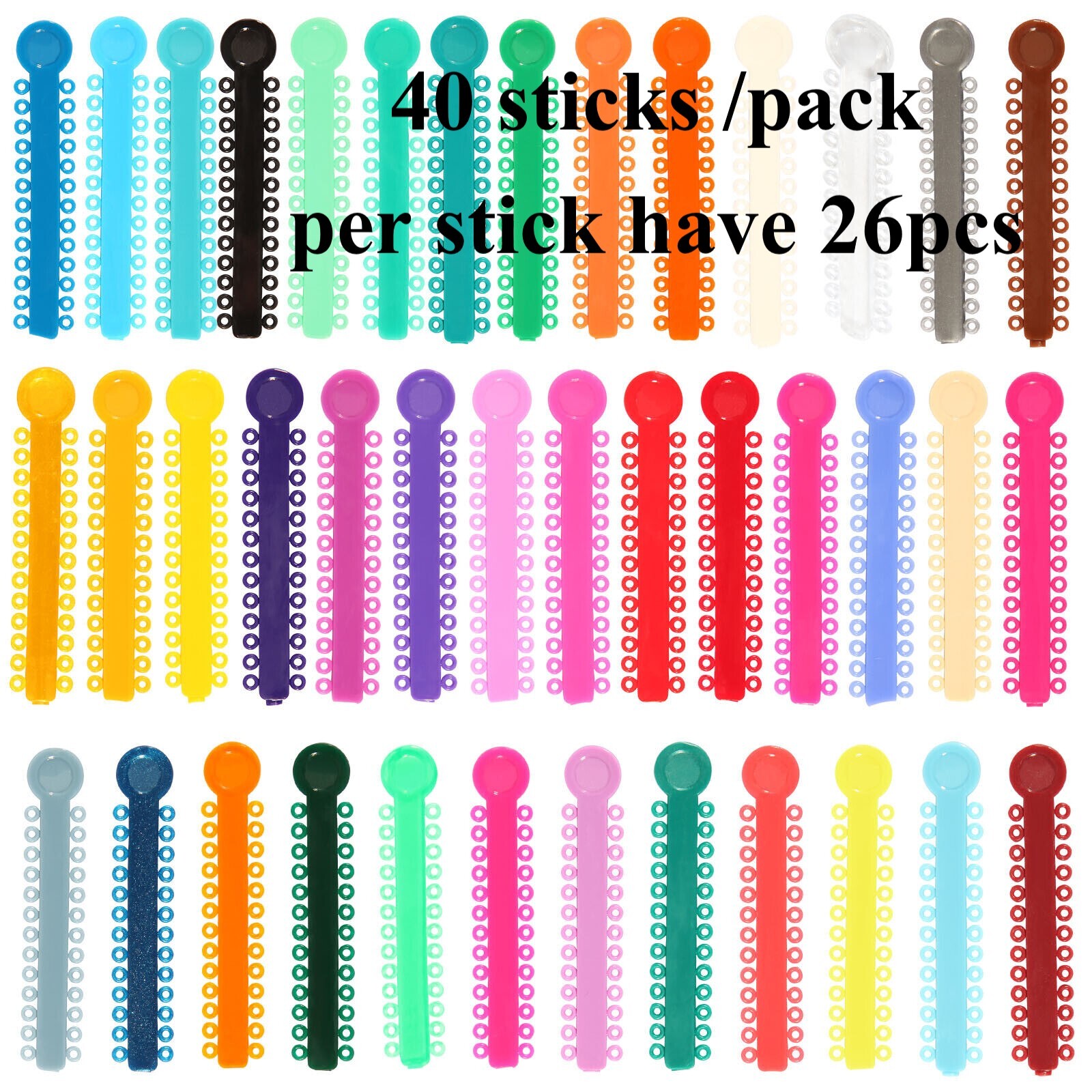 1040 Pcs Dental Orthodontic Ligature Ties Elastic Rubber Bands 43 Colors Choose