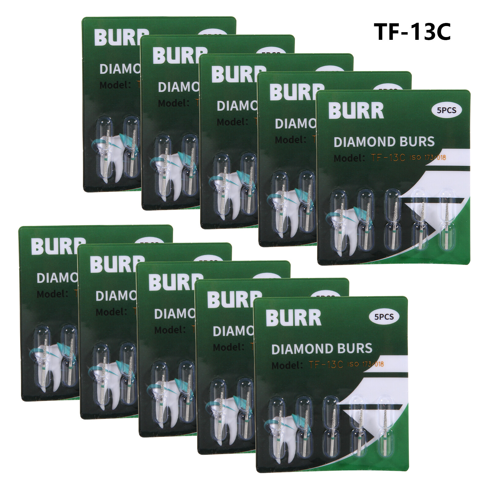50pcs Dental Turbine Diamond Burs Fit for High Speed Handpiece FG1.6mm TF-13C
