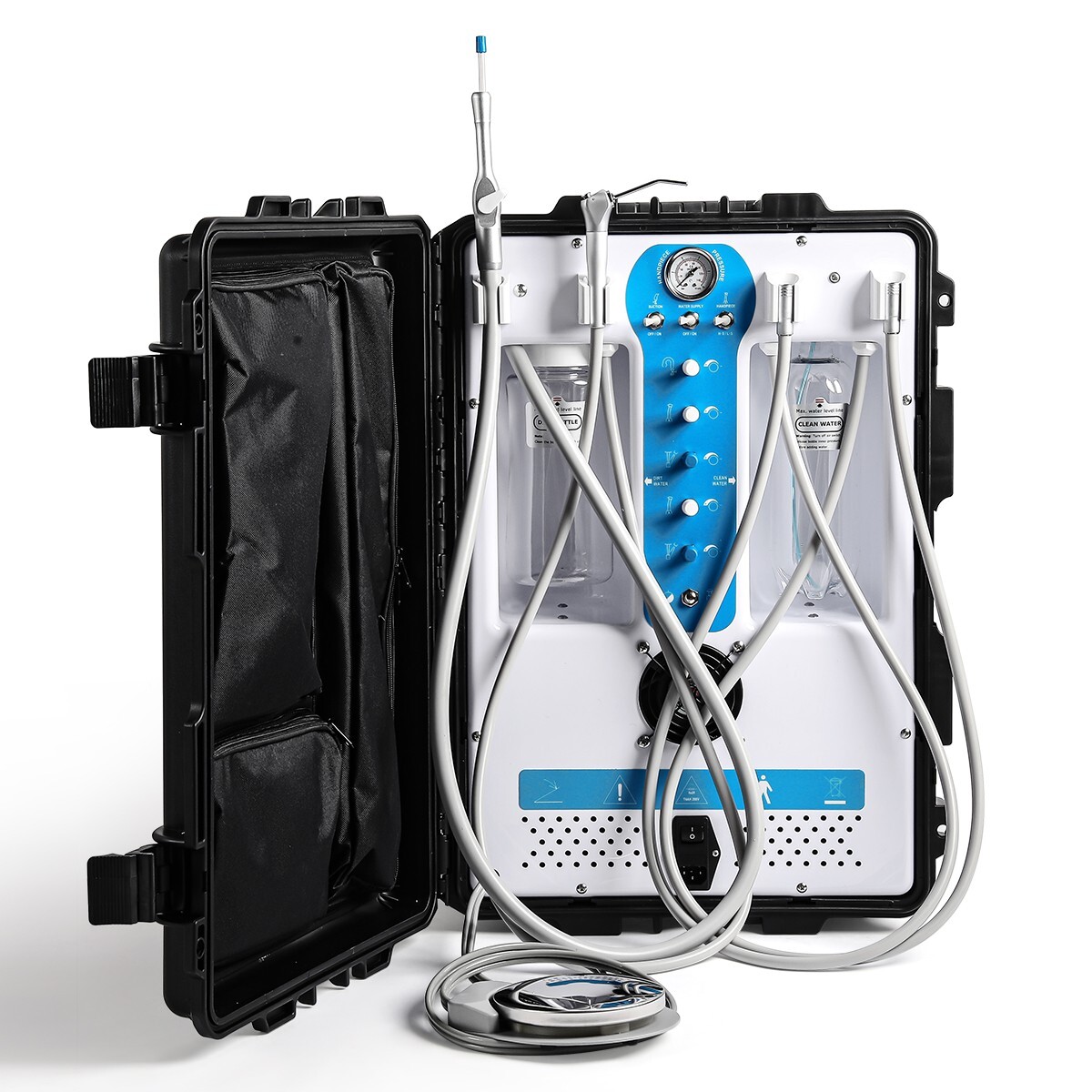 Dental Mobile Delivery Unit Rolling Cart Strong Suction Air Compressor Syringe