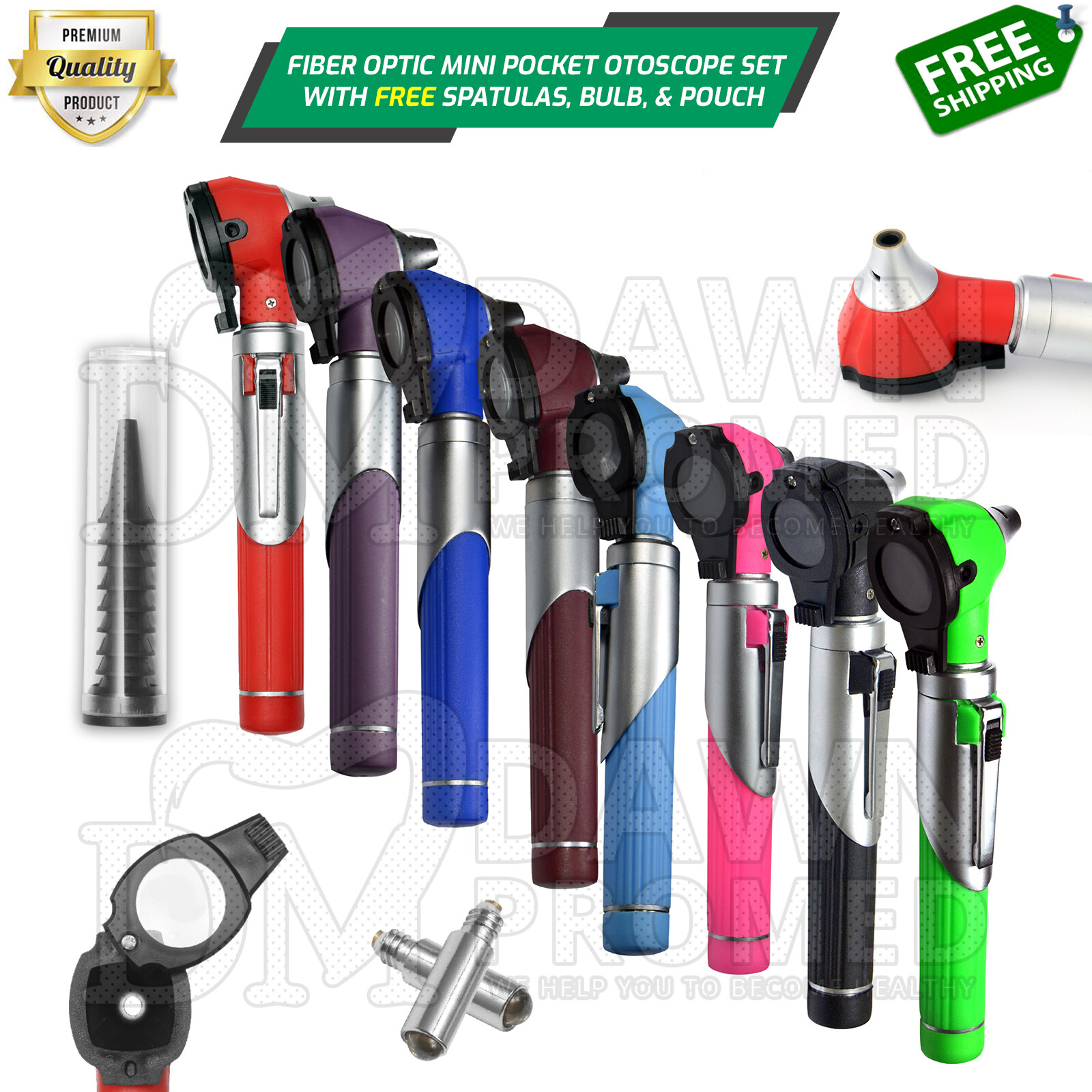 Fiber Optic Mini Pocket Otoscope Set LED Ear Scope Medical Diagnostic ENT Hi-Q