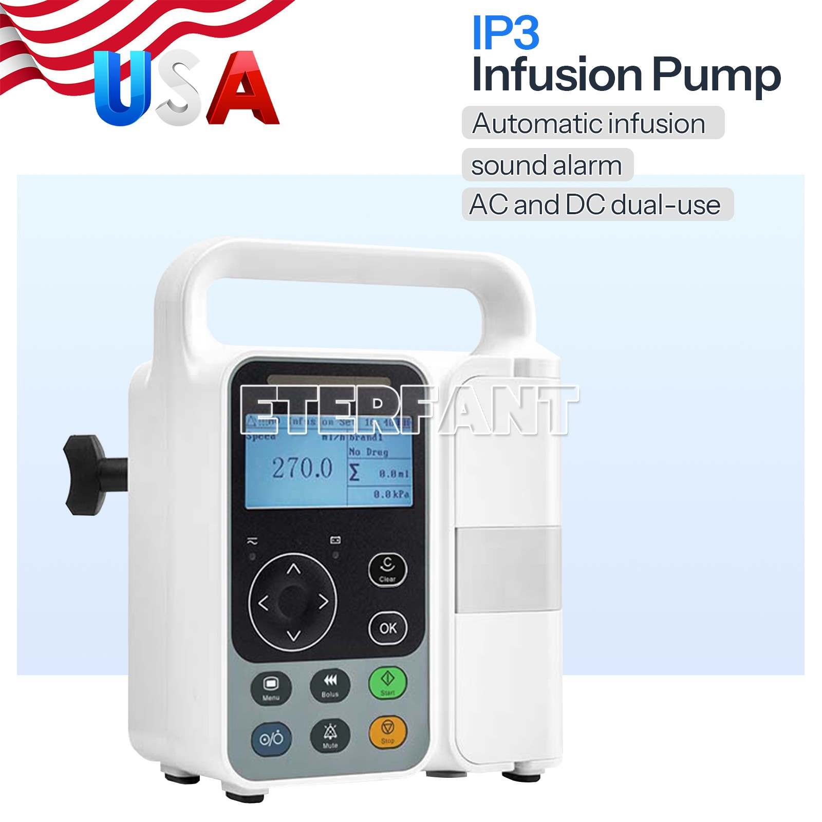 IP3 Portable Infusion Pump Real-time Alarm LCD Display Built-in Battery KVO Mode